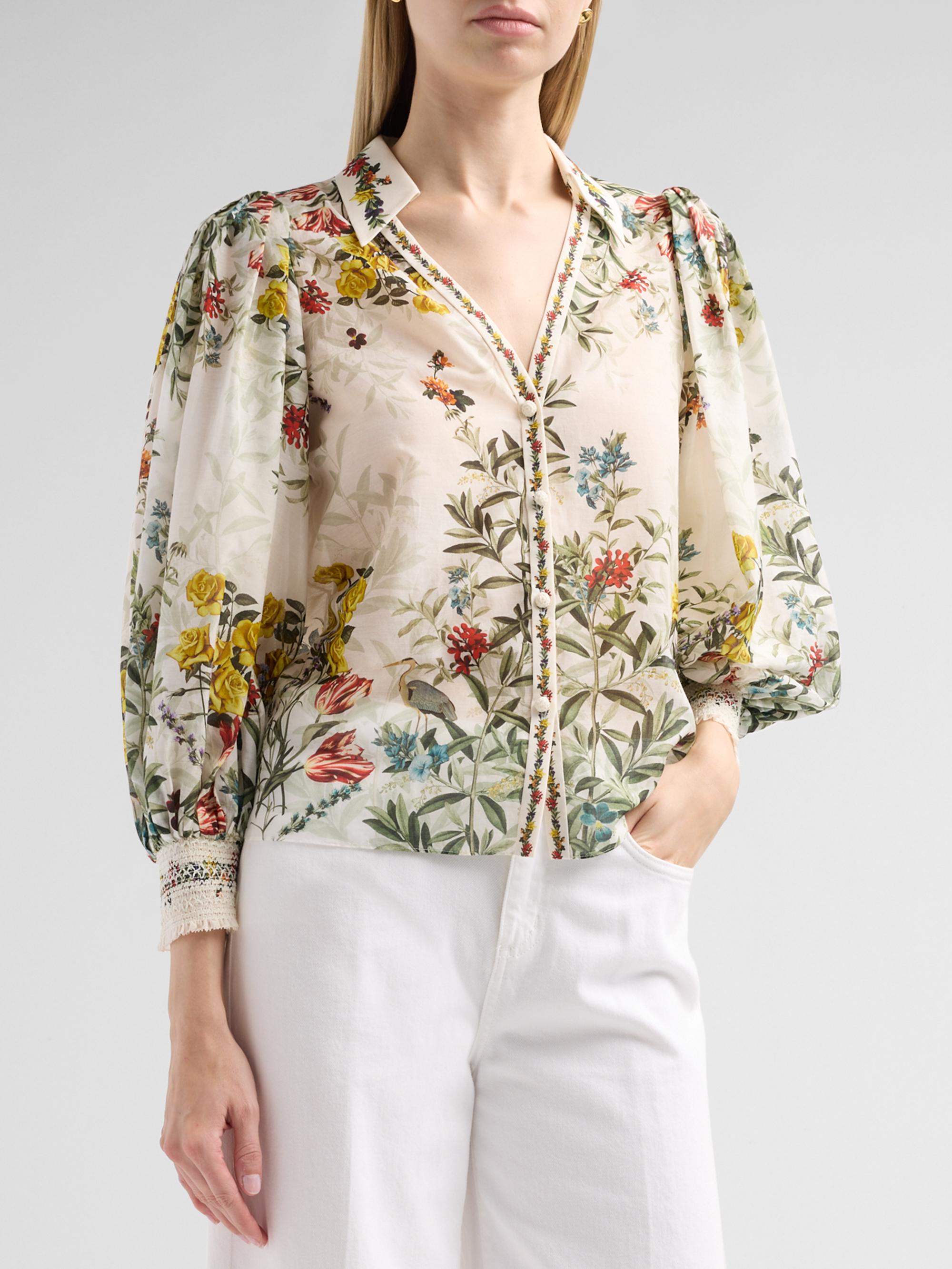 ALICE + OLIVIA Women's Charis Printed Cotton-Silk Blouse - Desert Sprigs Vanilla | Thumbnail 4