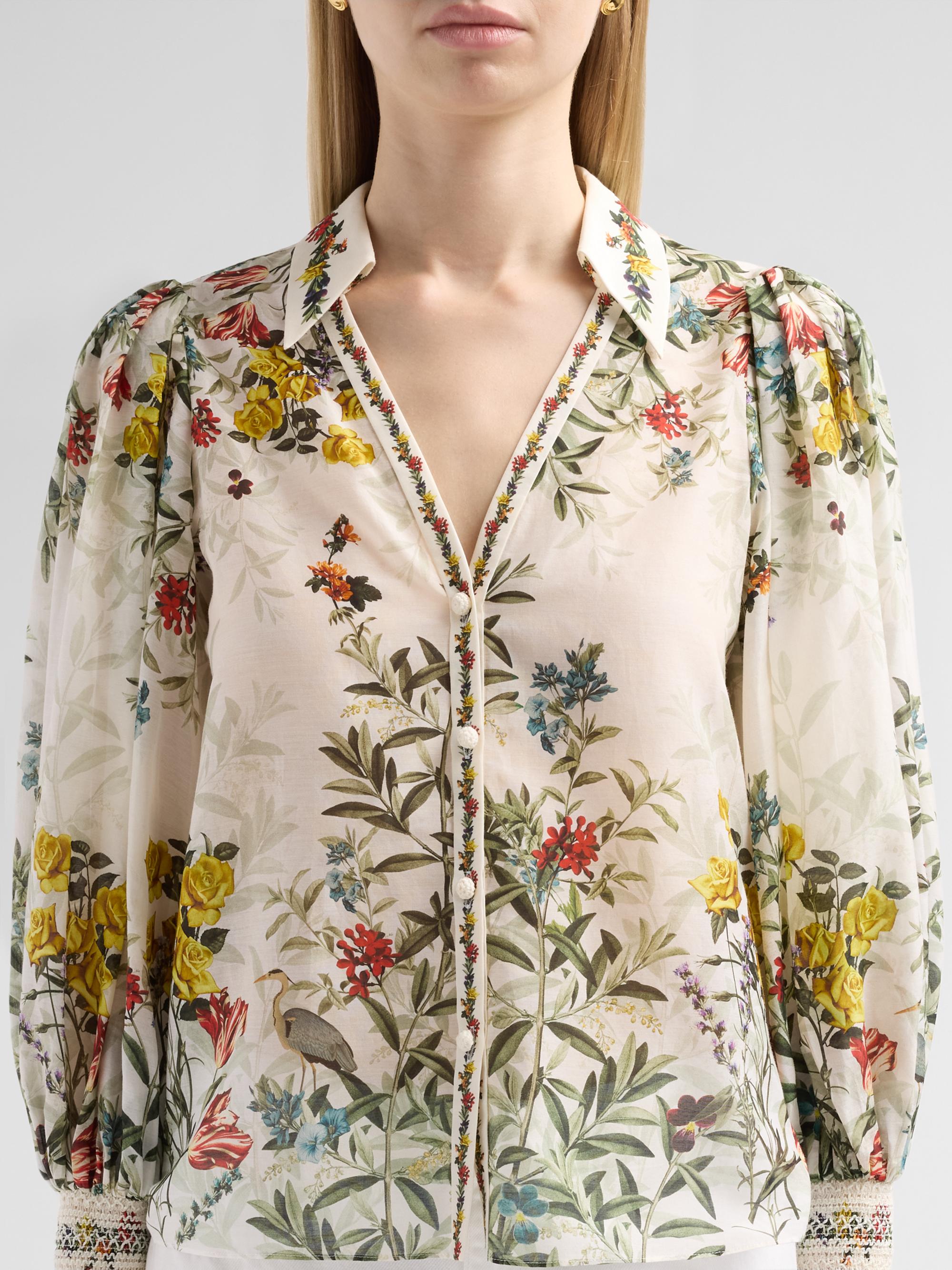 ALICE + OLIVIA Women's Charis Printed Cotton-Silk Blouse - Desert Sprigs Vanilla | Thumbnail 5
