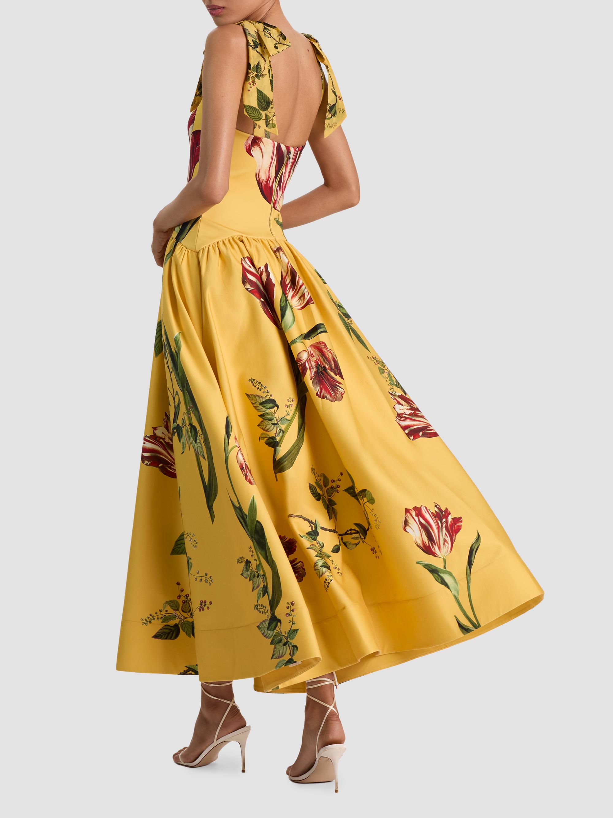 ALICE + OLIVIA Oriana Midi Dress | Soft Tulip Tuscany | Yellow,multi | Woven