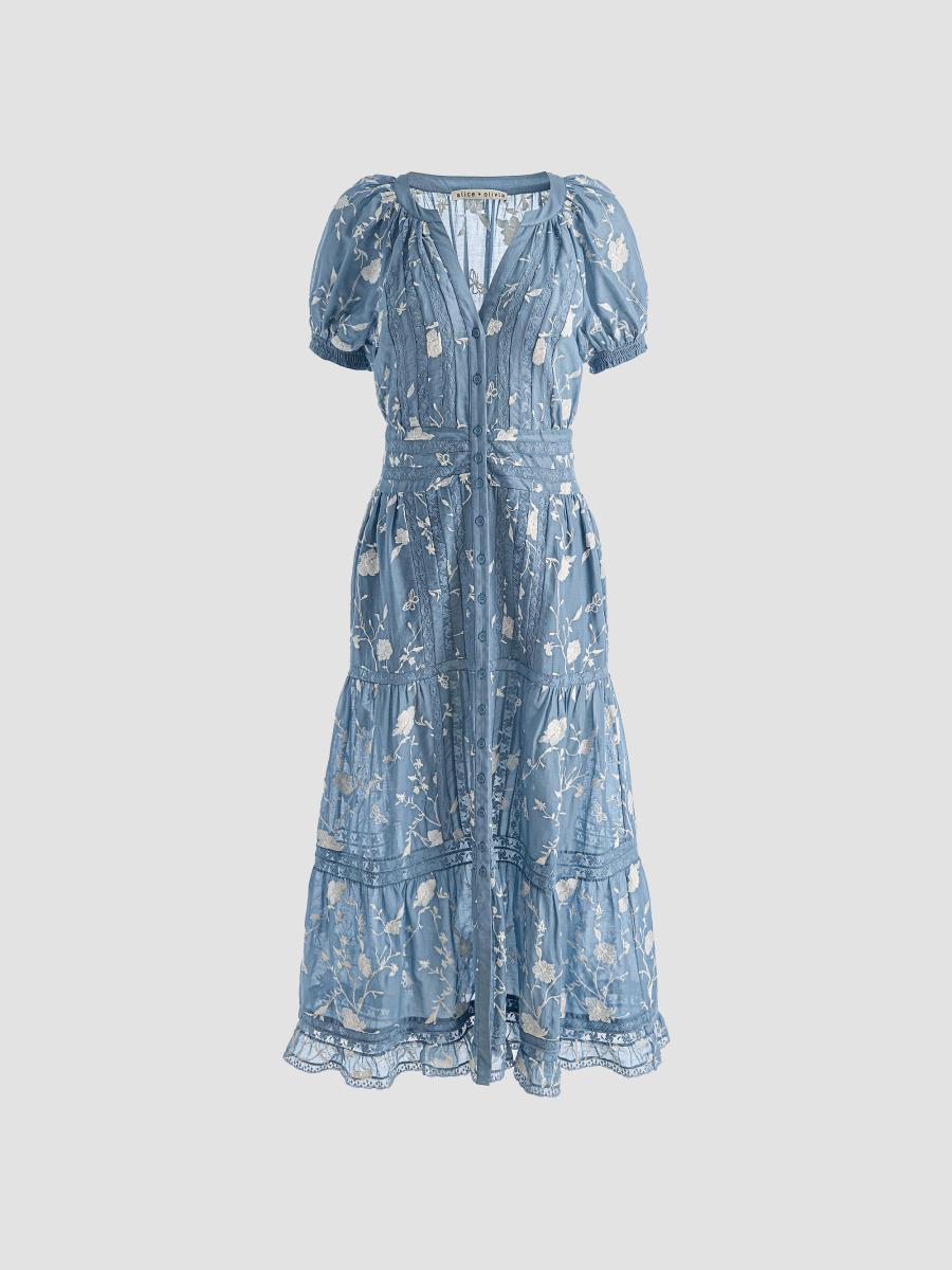 ALICE + OLIVIA Kathryn Lace-Trim Floral Midi Shirtdress | Saks