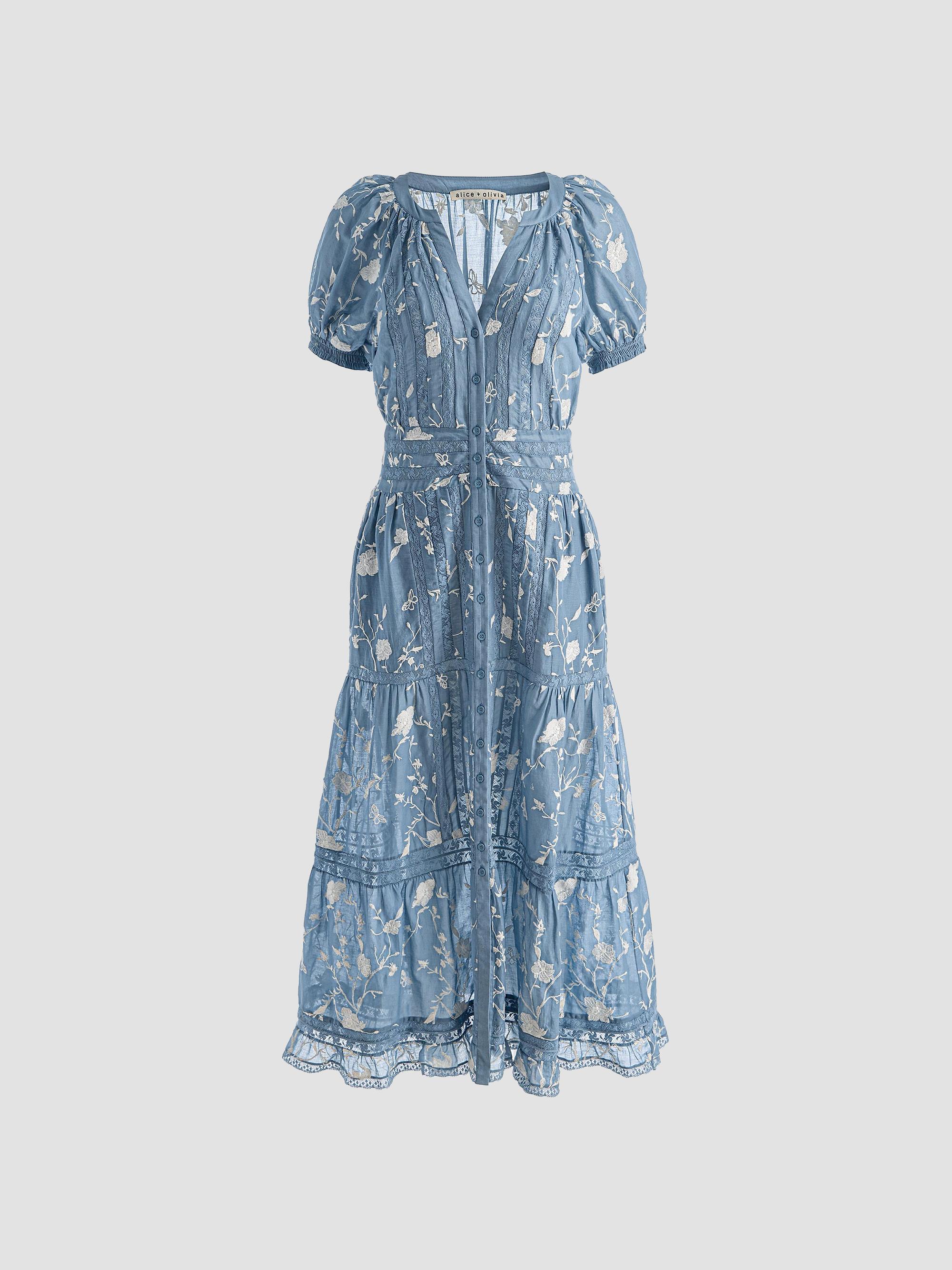 ALICE + OLIVIA Women's Kathryn Lace-Trim Floral Midi Shirtdress - Deep Denim Blue Vanilla