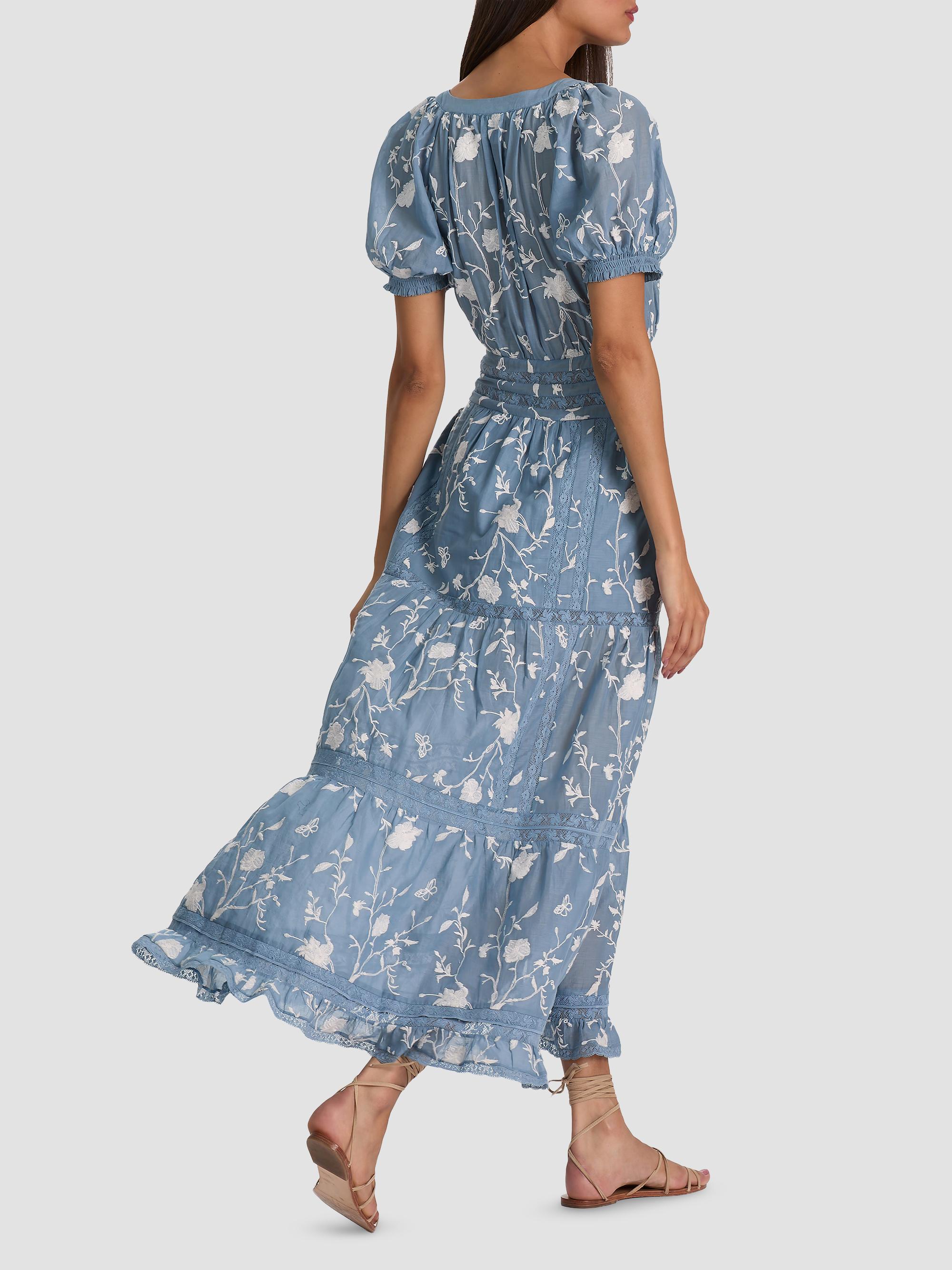 ALICE + OLIVIA Women's Kathryn Lace-Trim Floral Midi Shirtdress - Deep Denim Blue Vanilla | Thumbnail 3