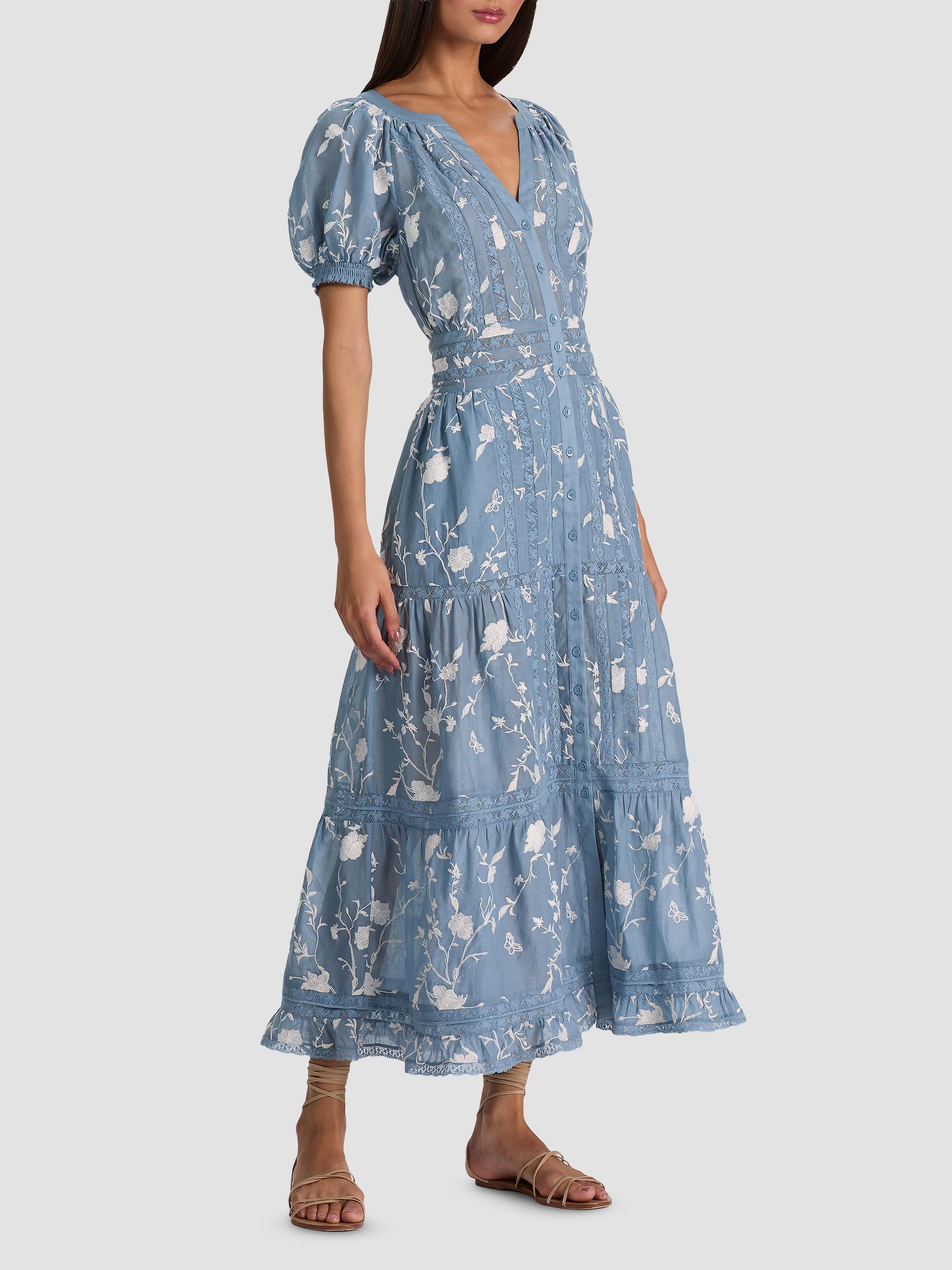 ALICE + OLIVIA Kathryn Lace-Trim Floral Midi Shirtdress | Saks