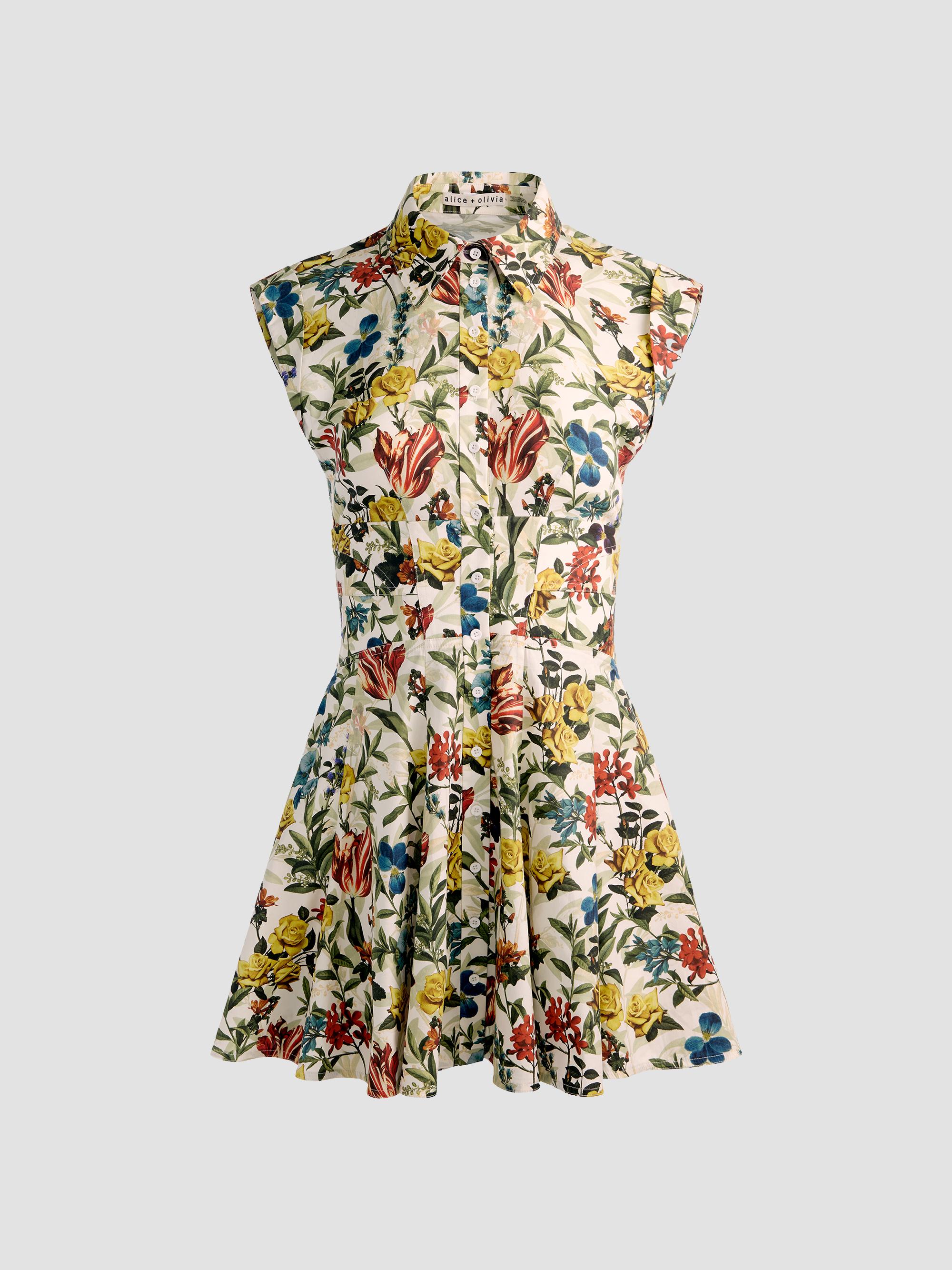 ALICE + OLIVIA Women's Kim Paneled Corset Flared Mini Shirtdress - Desert Sprigs Vanilla