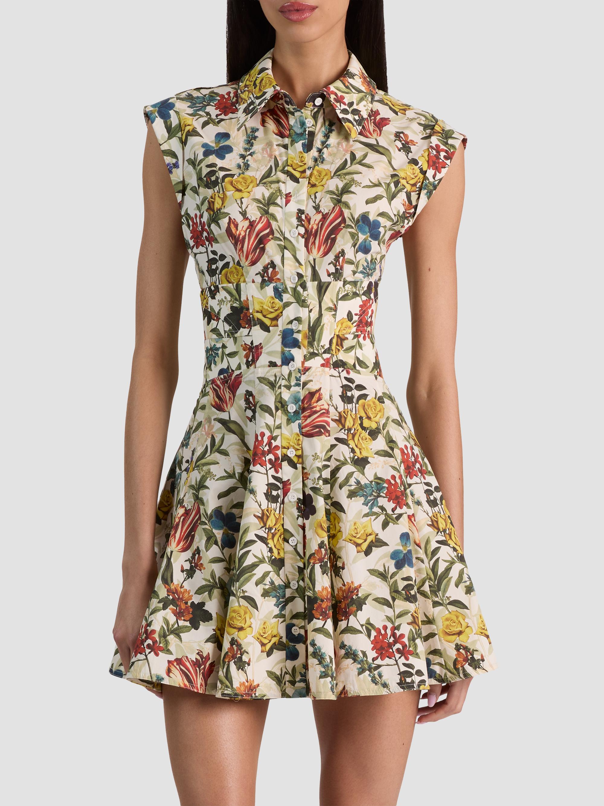 ALICE + OLIVIA Women's Kim Paneled Corset Flared Mini Shirtdress - Desert Sprigs Vanilla | Thumbnail 4