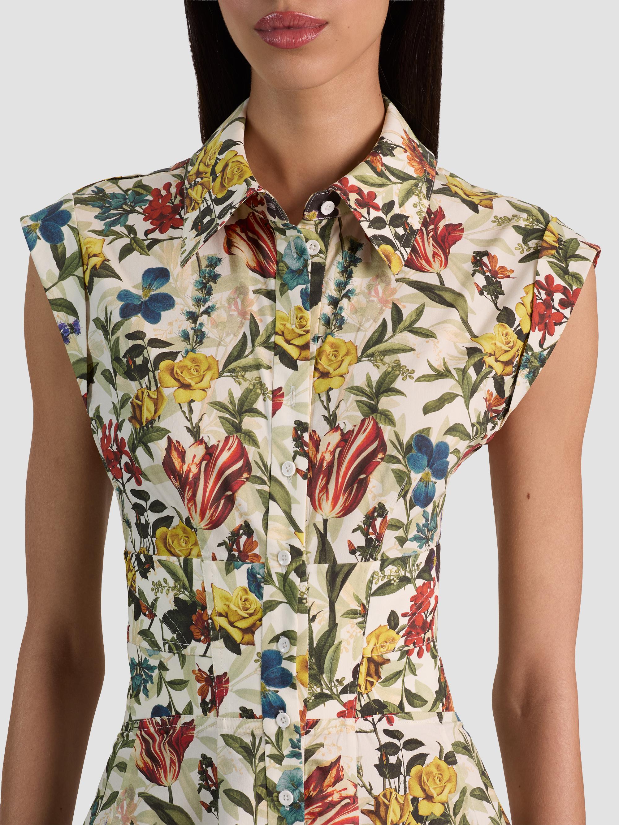 ALICE + OLIVIA Women's Kim Paneled Corset Flared Mini Shirtdress - Desert Sprigs Vanilla | Thumbnail 5