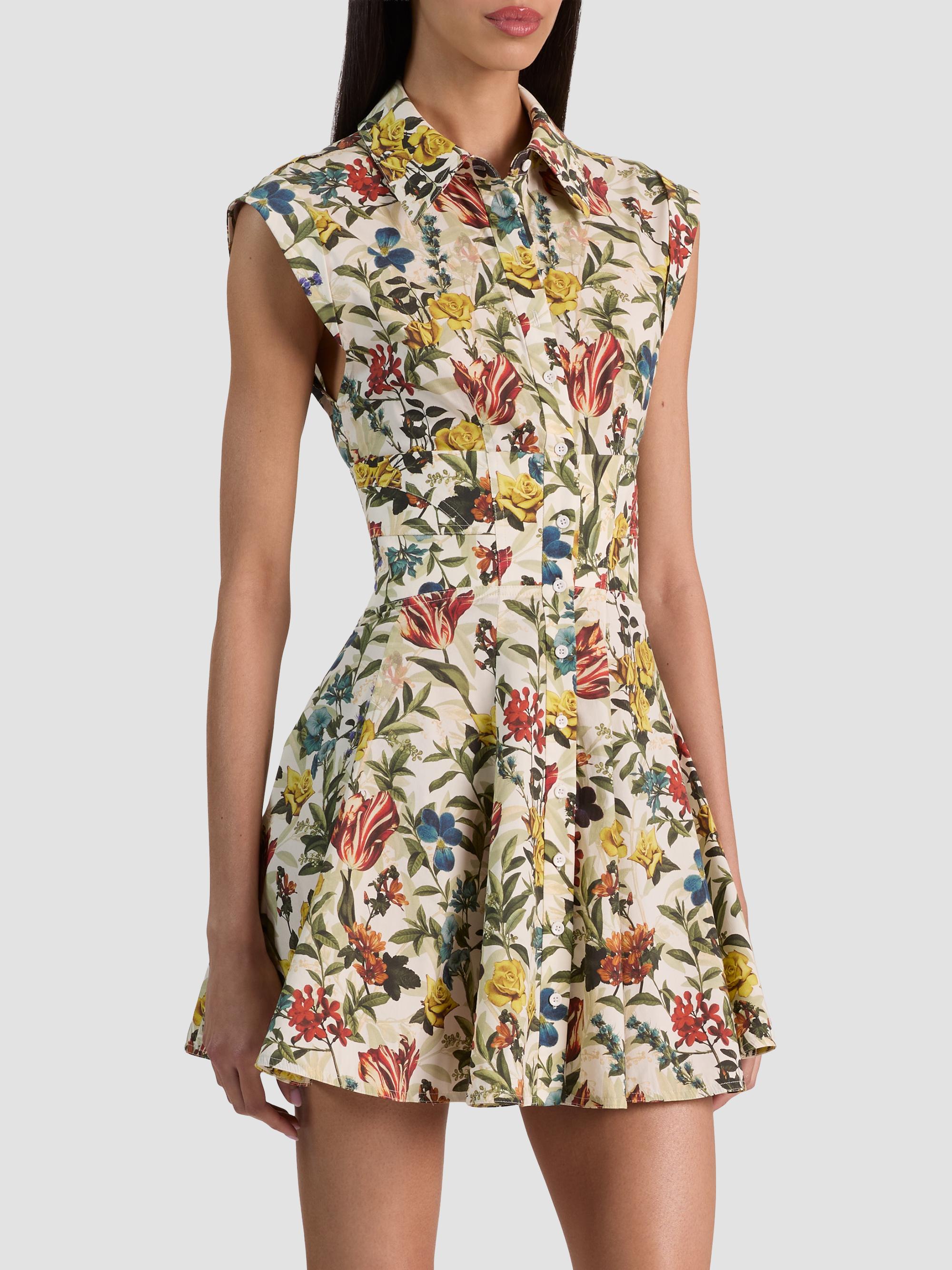 ALICE + OLIVIA Women's Kim Paneled Corset Flared Mini Shirtdress - Desert Sprigs Vanilla | Thumbnail 6