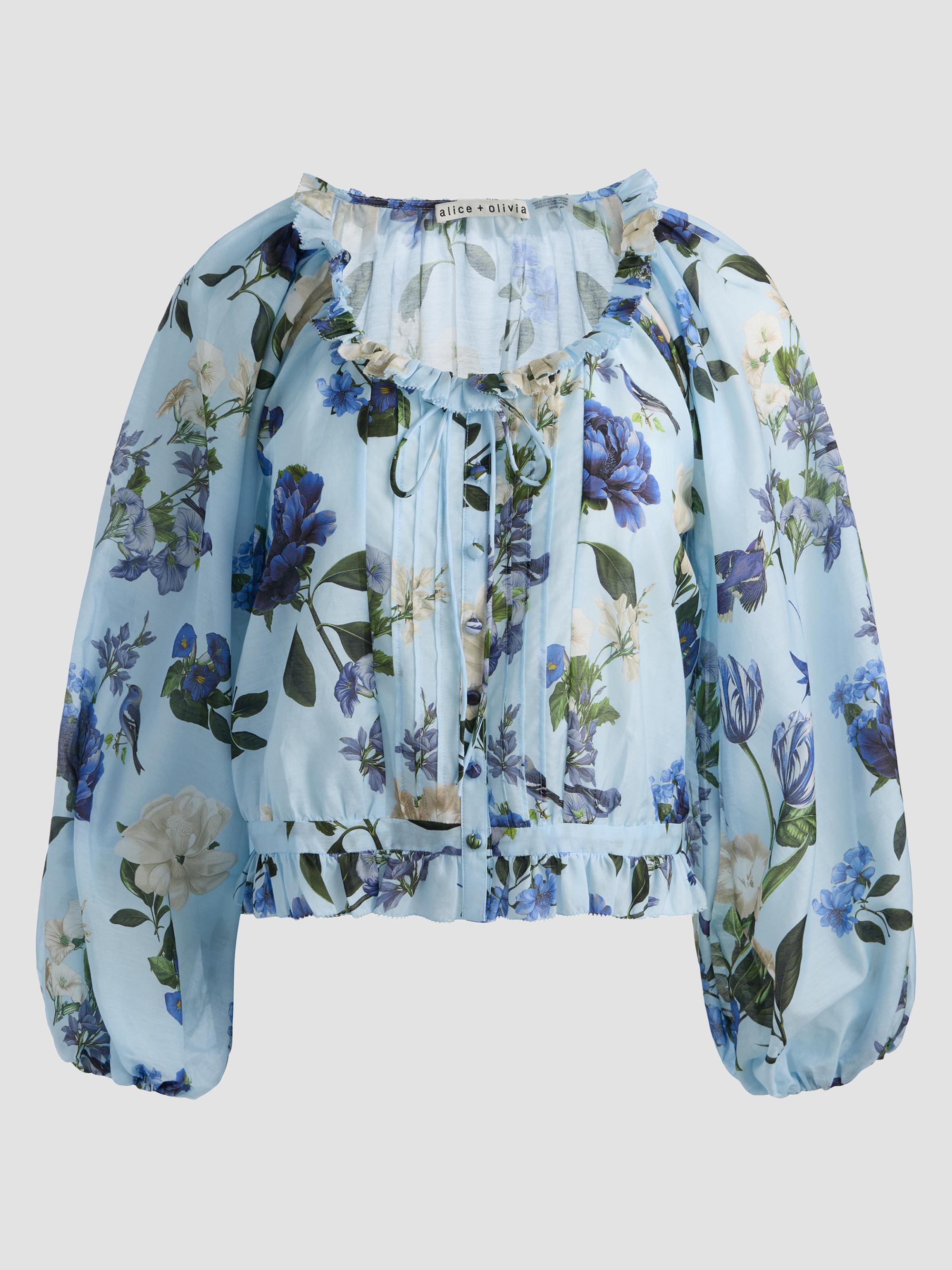 ALICE + OLIVIA Women's McLaine Floral Cotton-Silk Crop Blouse - Fly Away | Thumbnail 7