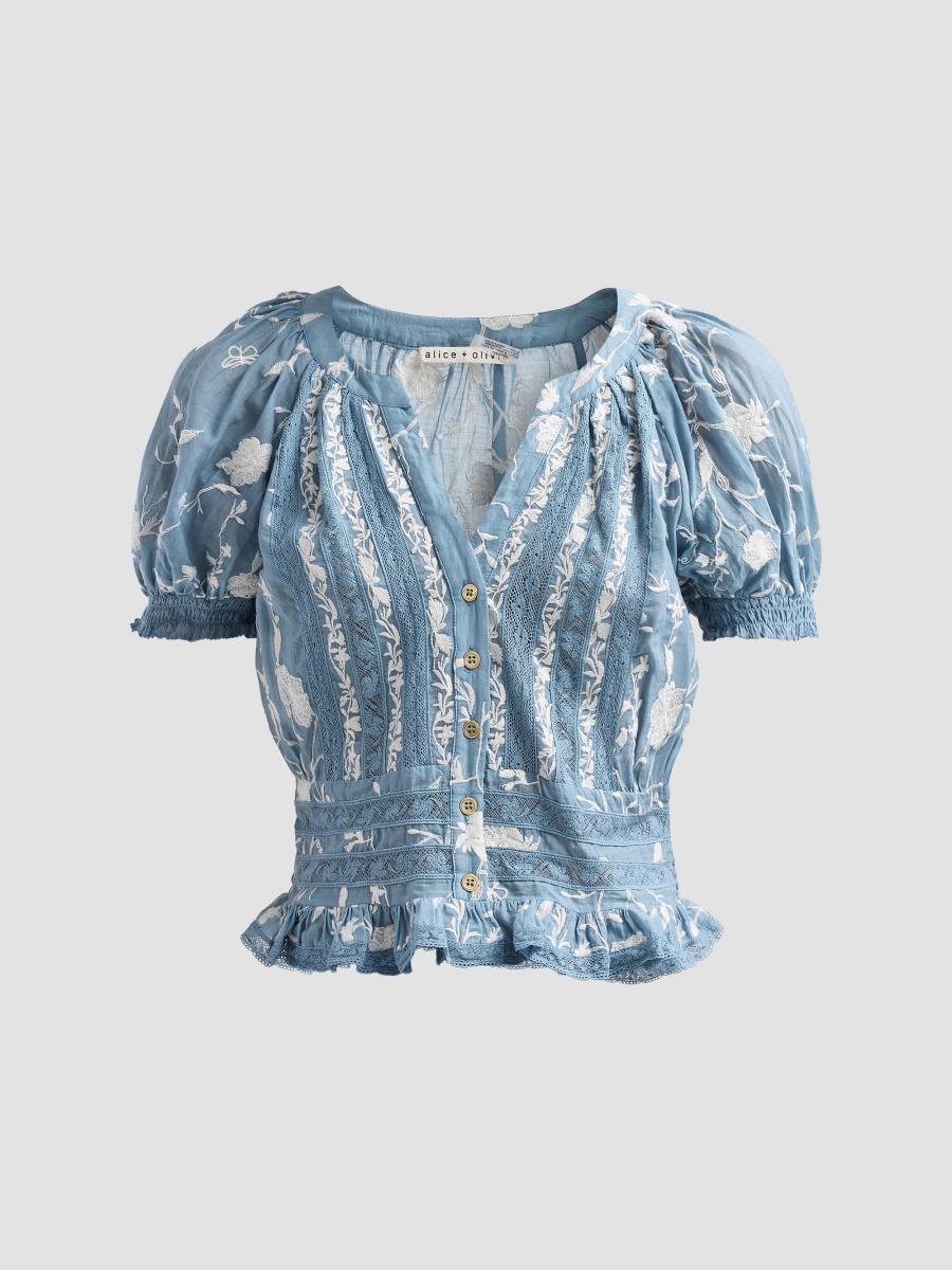 ALICE + OLIVIA Kathryn Lace-Trim Embroidered Blouse | Saks Fifth