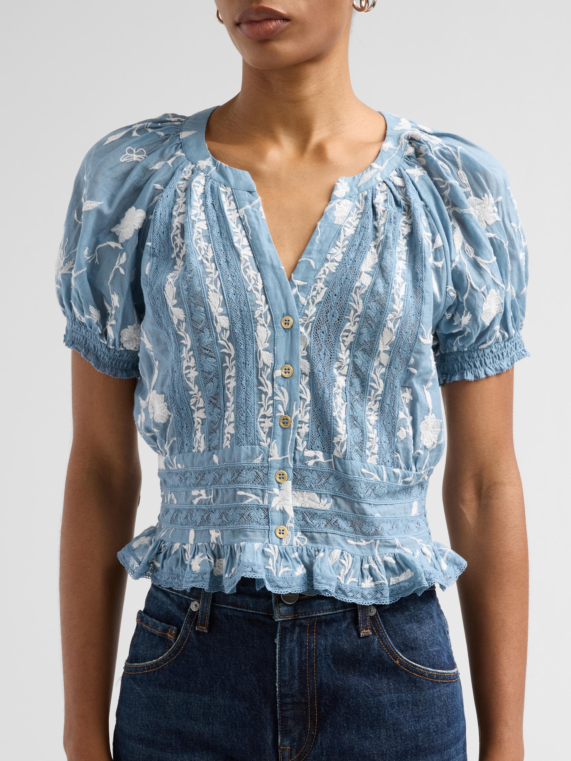 ALICE + OLIVIA Kathryn Embroidered Lace-Trim Blouse | Saks Fifth