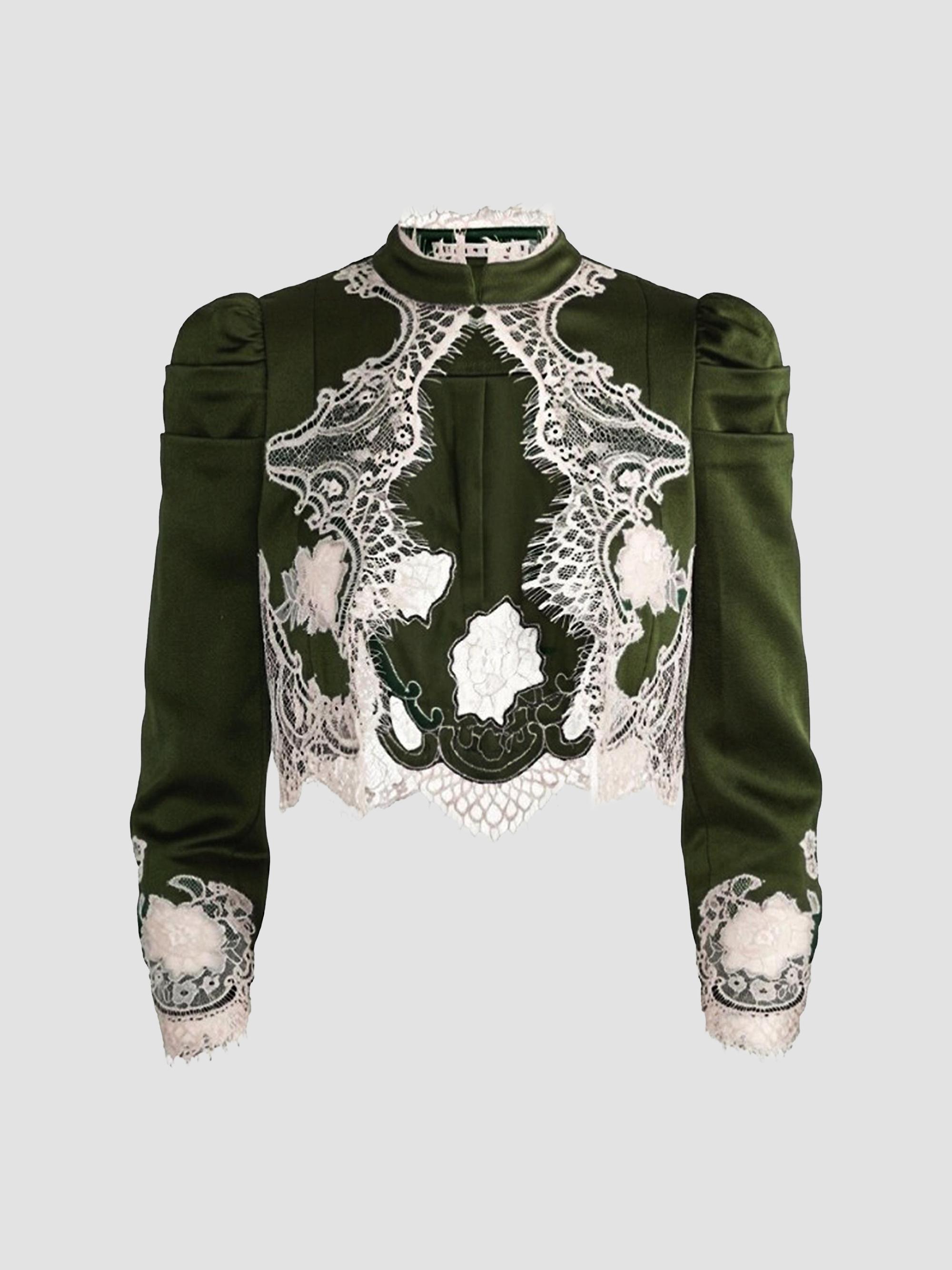 ALICE + OLIVIA Women's Thomasina Lace-Trim Crop Jacket - Dark Fern