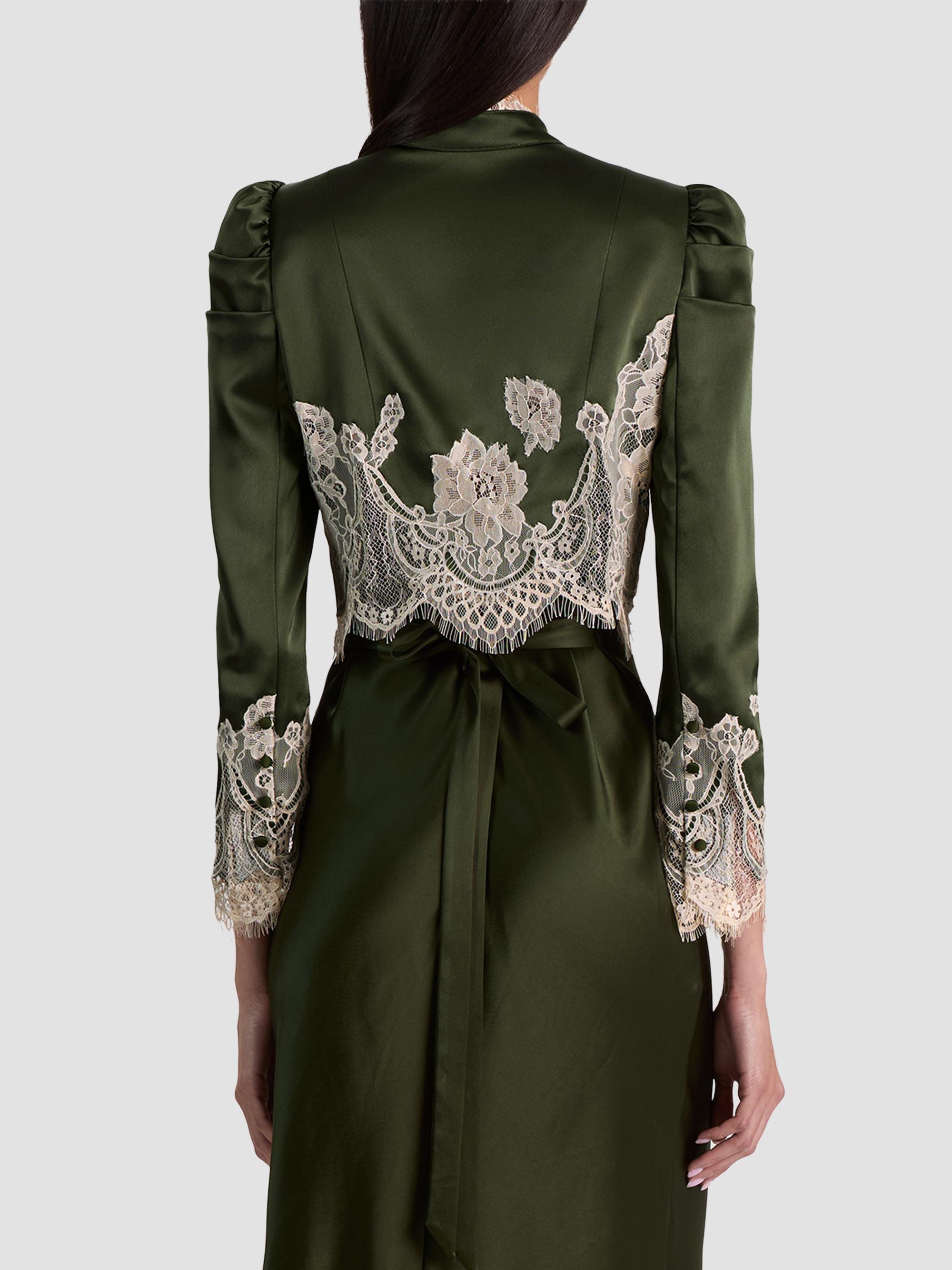 ALICE + OLIVIA Women's Thomasina Lace-Trim Crop Jacket - Dark Fern | Thumbnail 3