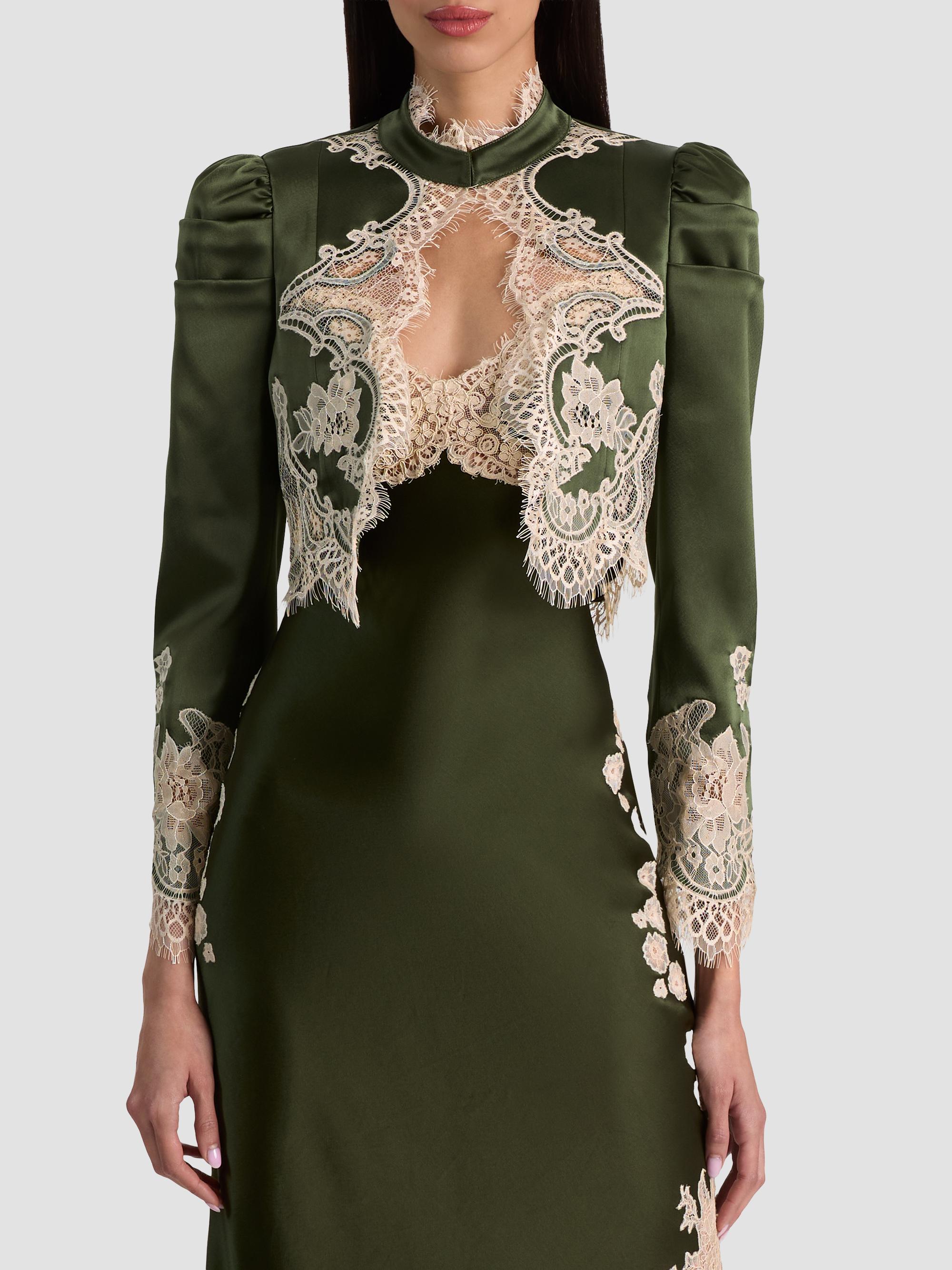 ALICE + OLIVIA Women's Thomasina Lace-Trim Crop Jacket - Dark Fern | Thumbnail 4