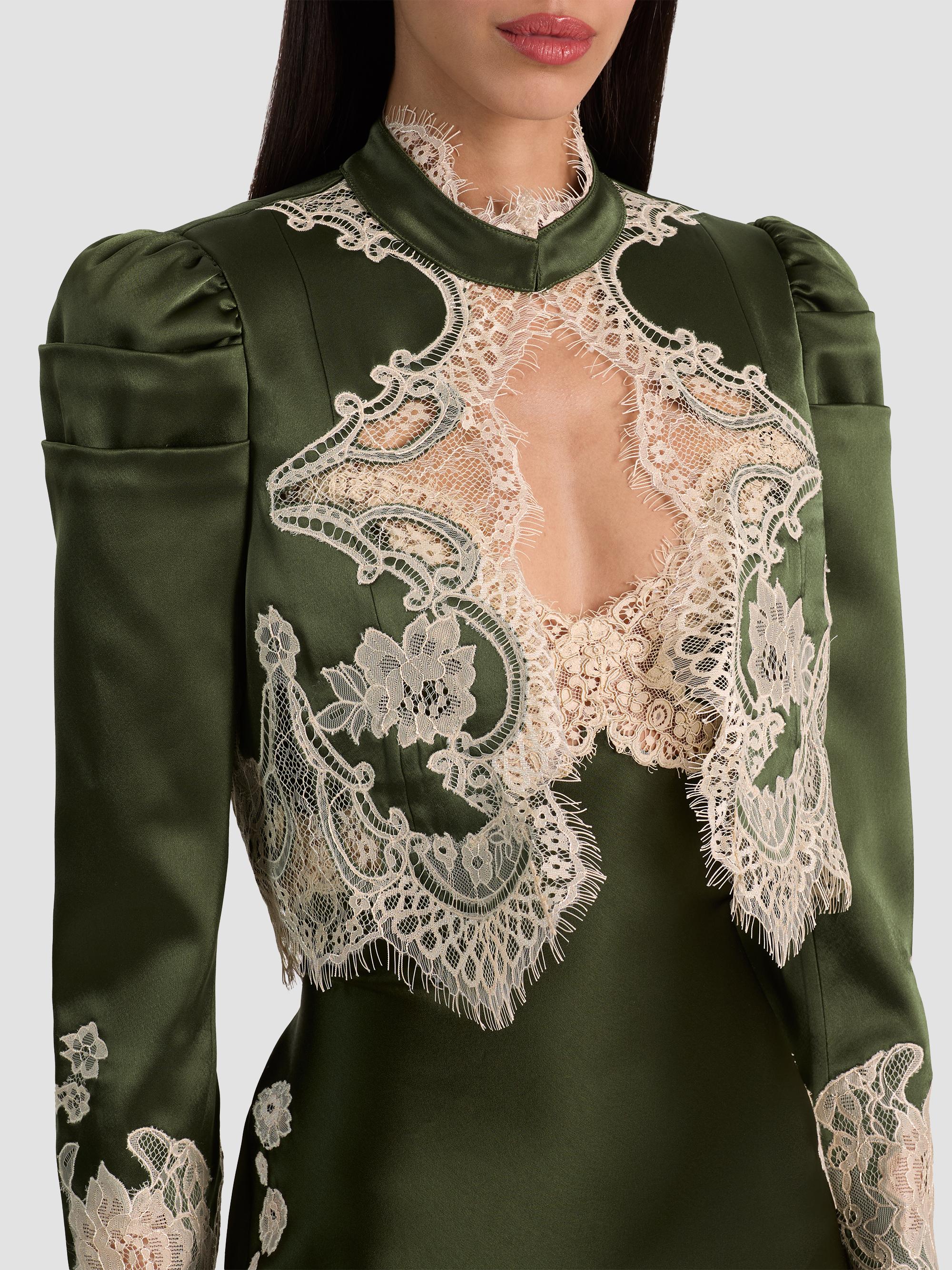 ALICE + OLIVIA Women's Thomasina Lace-Trim Crop Jacket - Dark Fern | Thumbnail 6