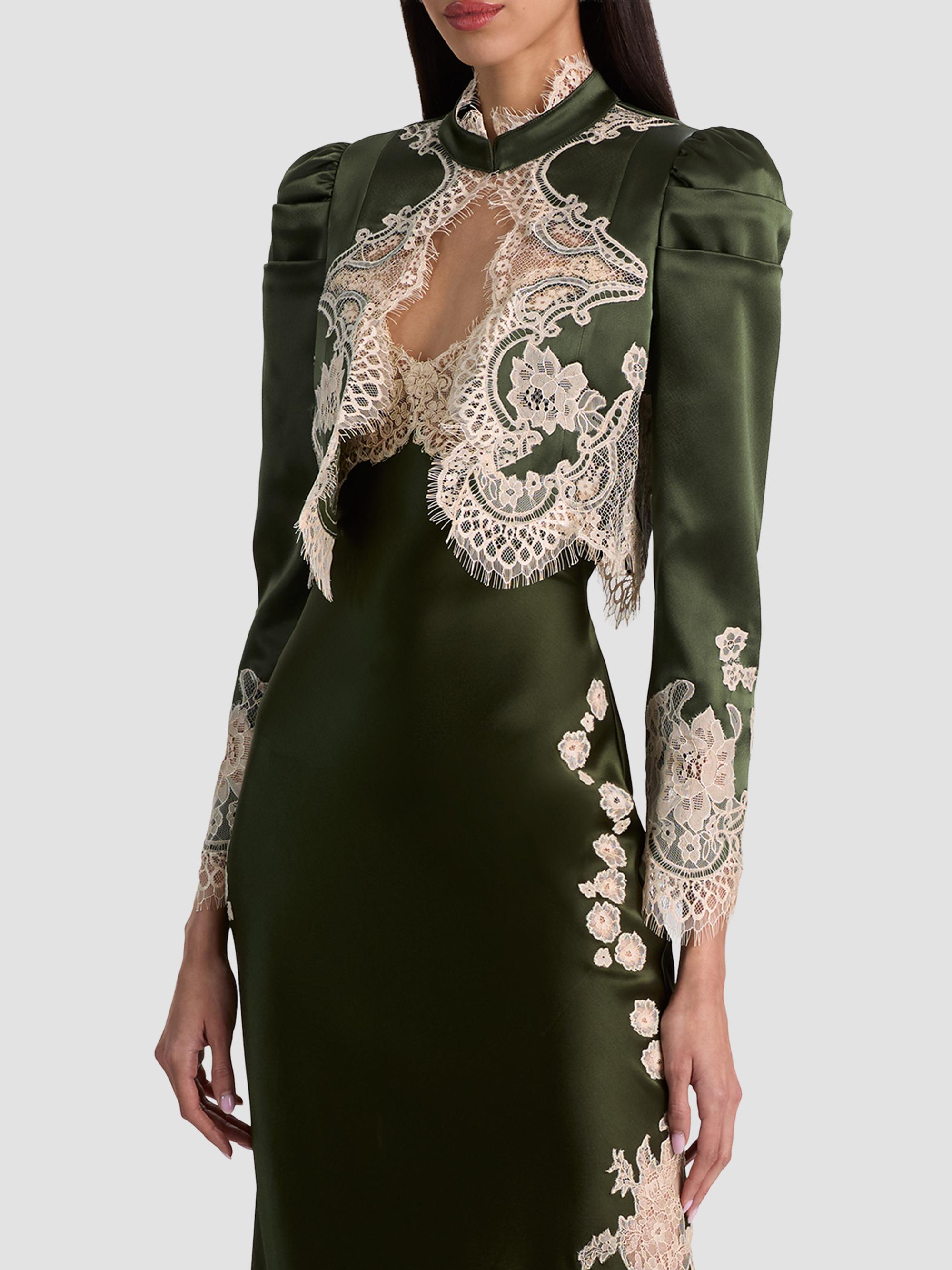 ALICE + OLIVIA Women's Thomasina Lace-Trim Crop Jacket - Dark Fern | Thumbnail 7