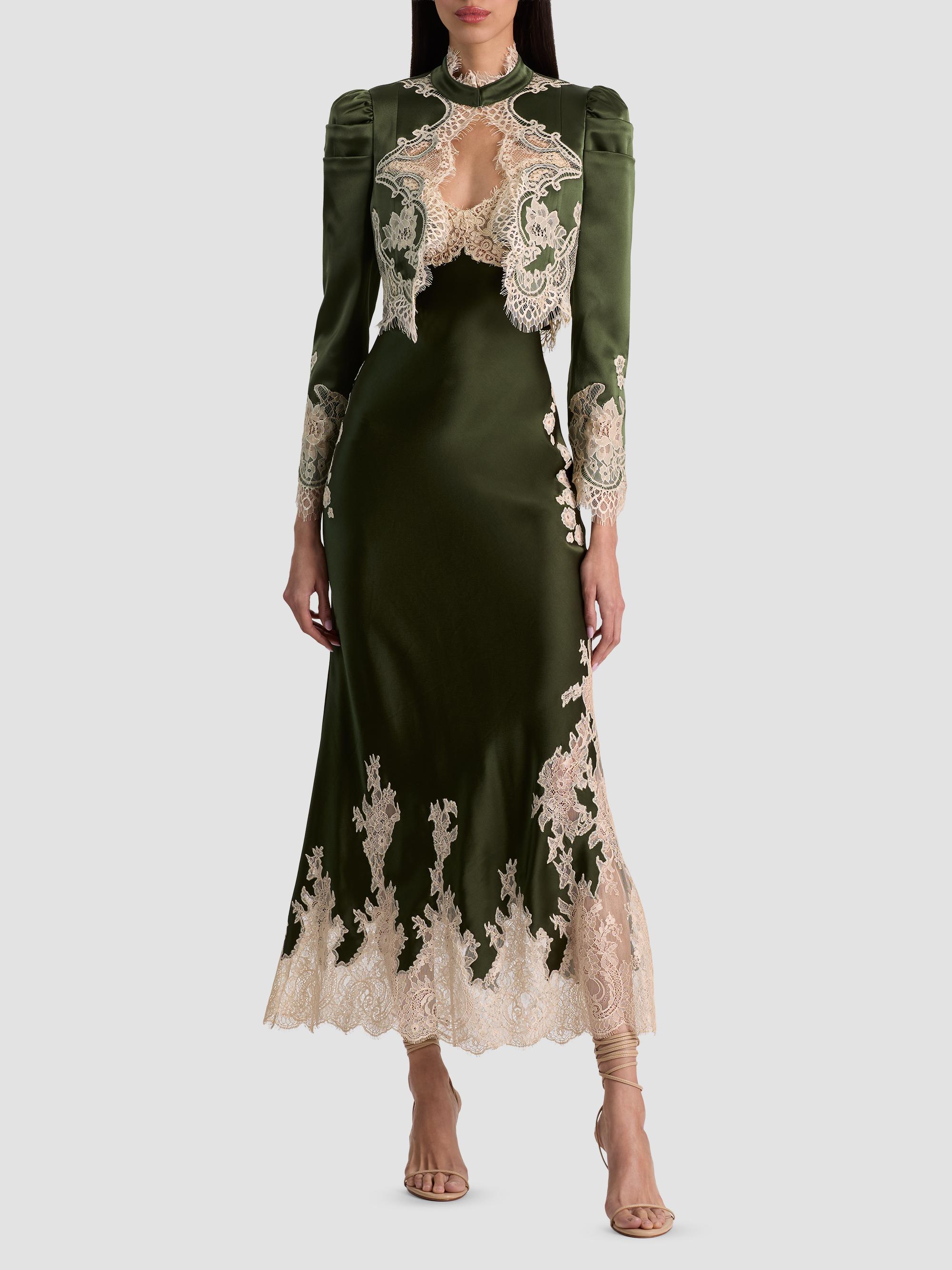 ALICE + OLIVIA Women's Thomasina Lace-Trim Crop Jacket - Dark Fern | Thumbnail 2
