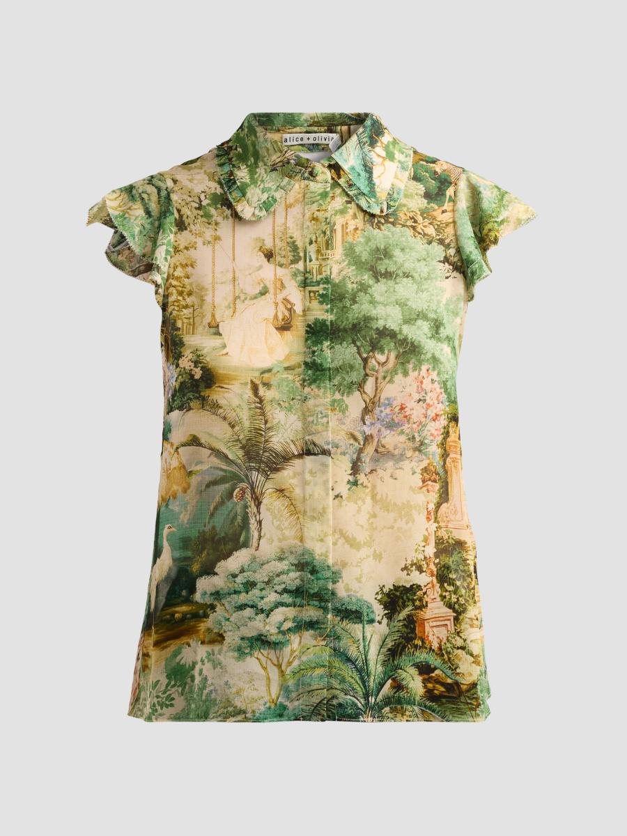 Alice And Olivia Women's Martel Scenic Flutter-sleeve Blouse In Multi