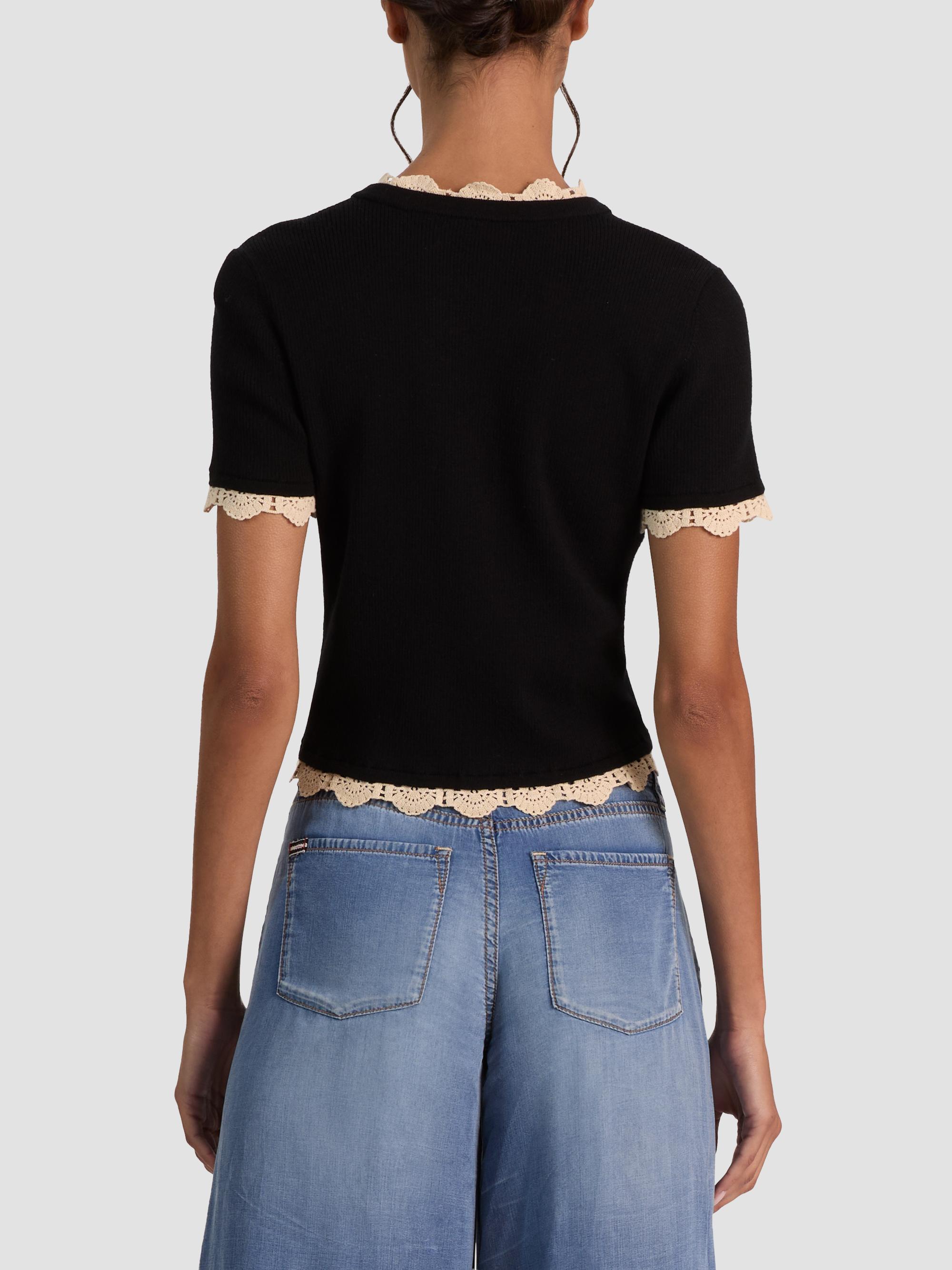 ALICE + OLIVIA Women's Ciara Contrast Lace-Trim Cardigan - Black Natural | Thumbnail 3