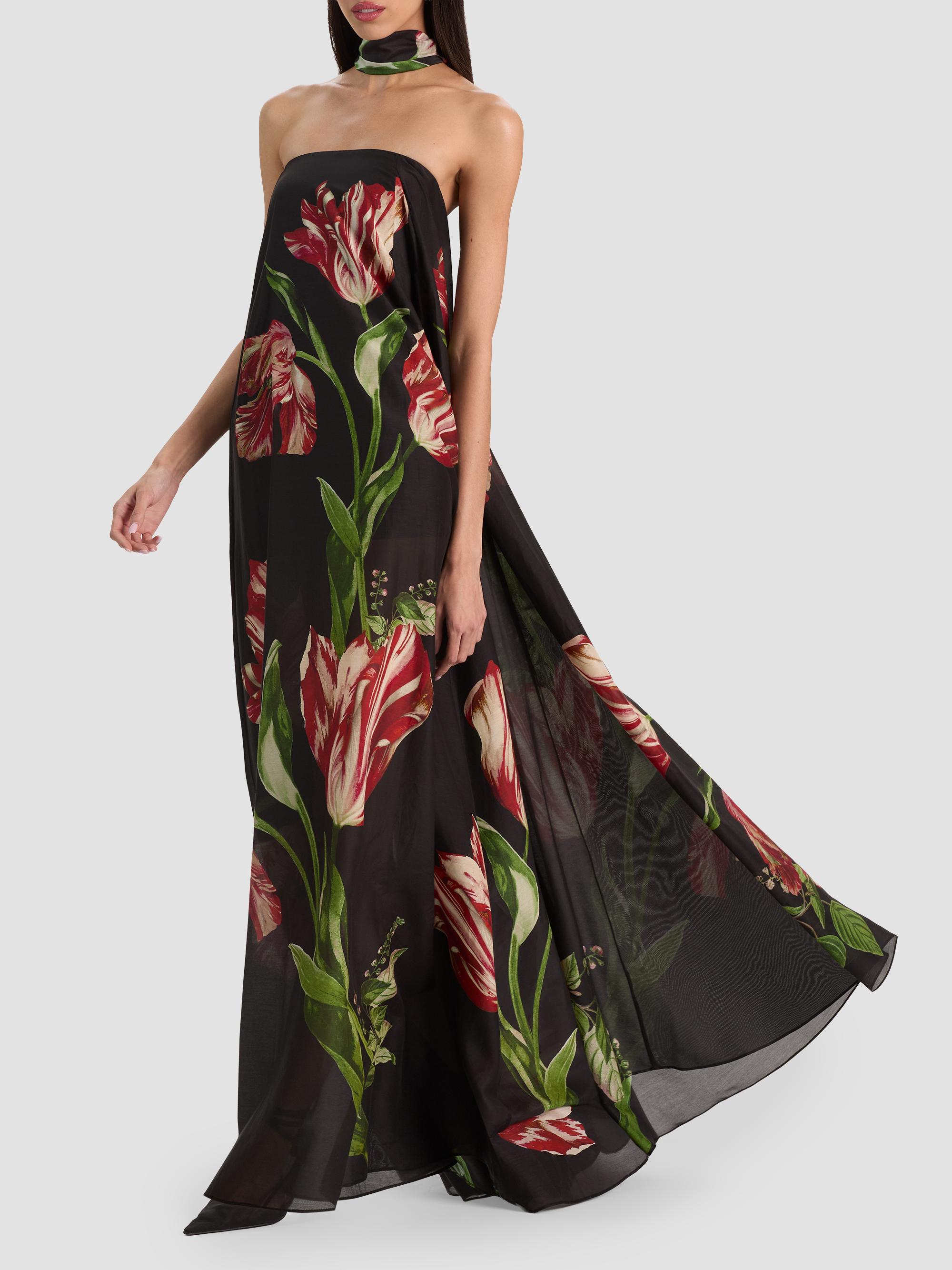 ALICE + OLIVIA Maricela Strapless Voluminous Scarf Maxi Dress