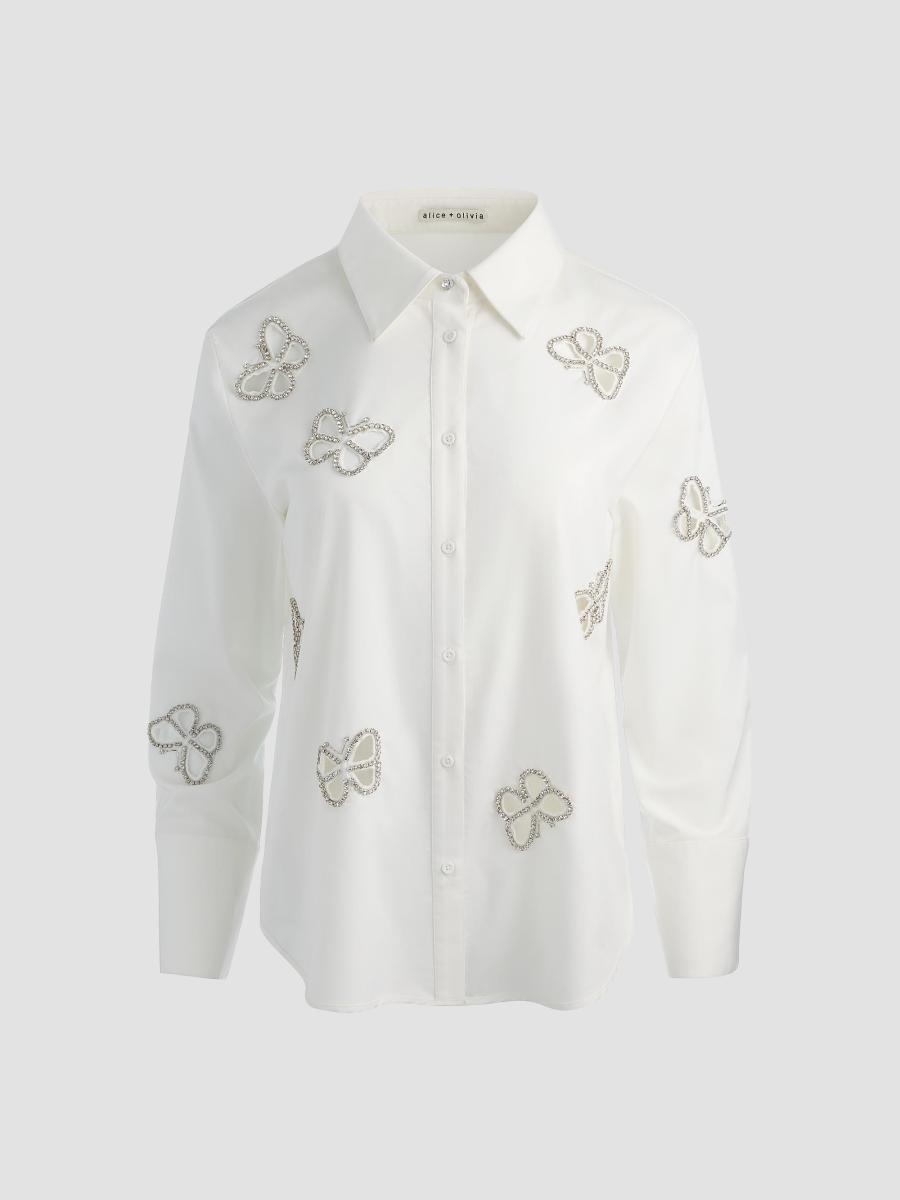 ALICE + OLIVIA Finely Embellished Button-Front Shirt | Saks Fifth
