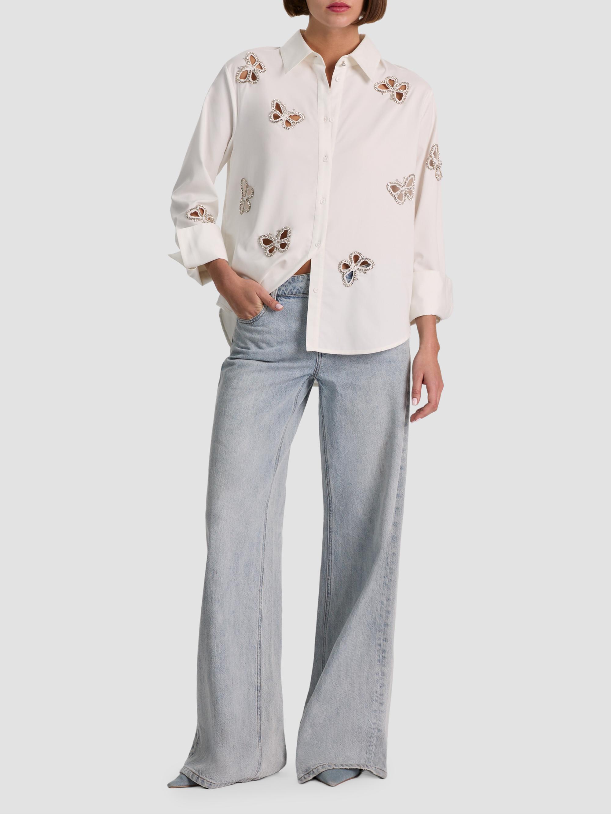 ALICE + OLIVIA Finely Embellished Button-Front Shirt | Saks Fifth
