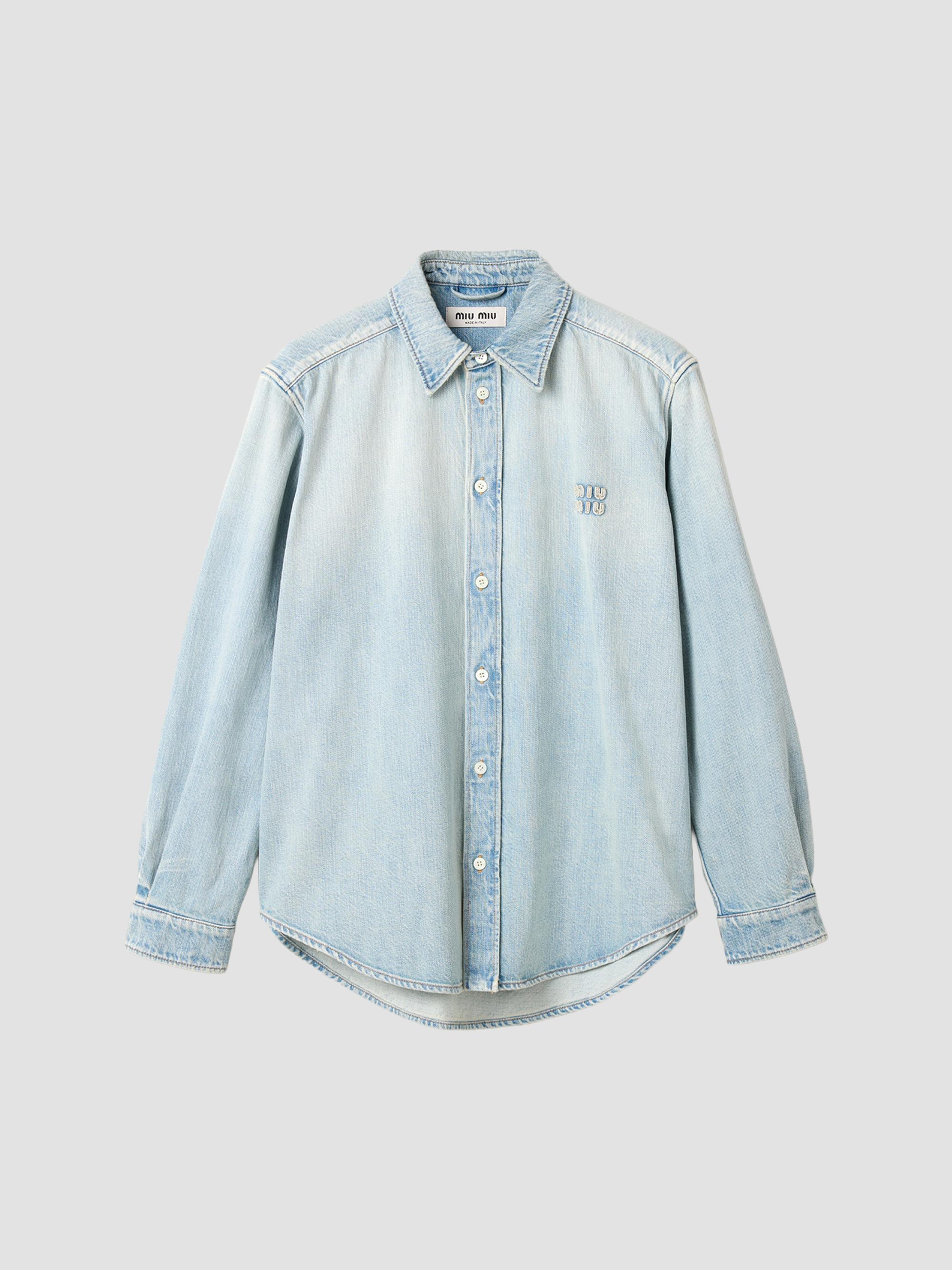 Miu Miu Women's Washed Denim Shirt - Blue | Thumbnail 7