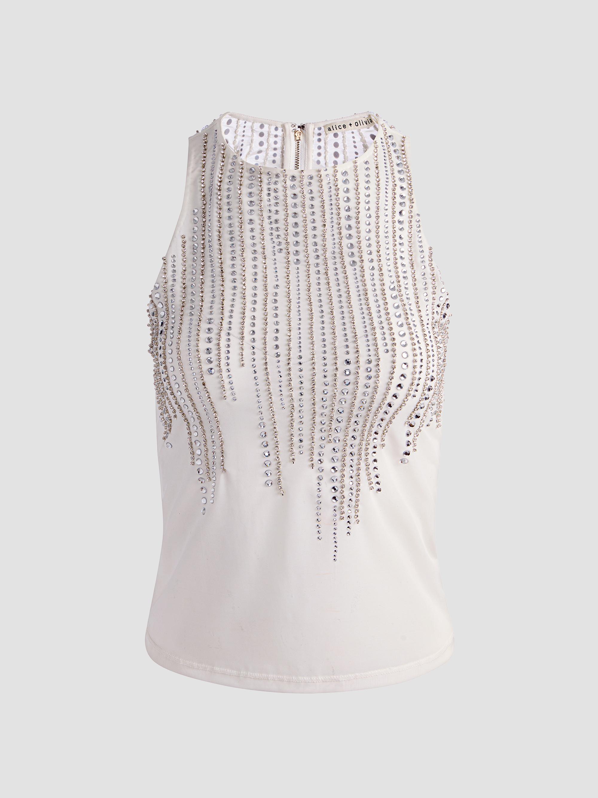 ALICE + OLIVIA Women's Pania Embellished Top - Off White Clear Crystal