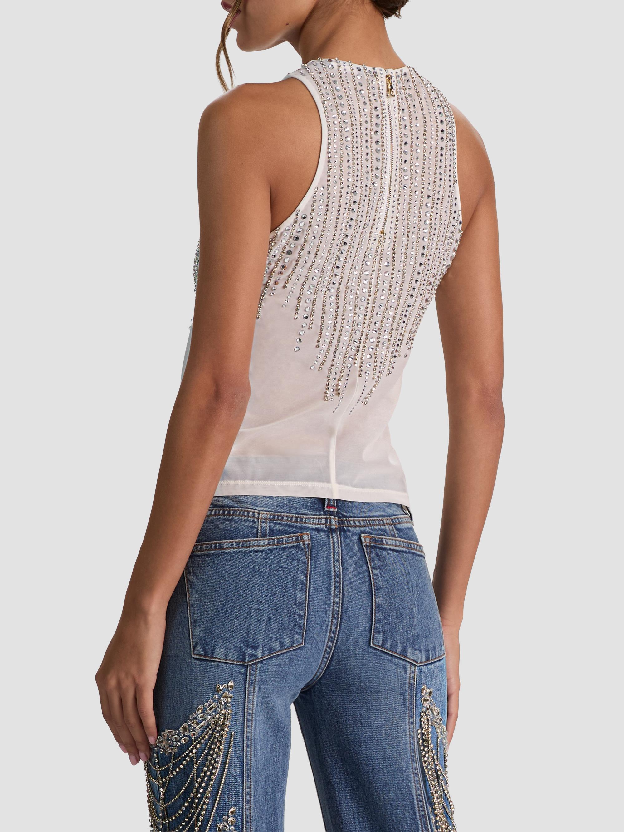 ALICE + OLIVIA Women's Pania Embellished Top - Off White Clear Crystal | Thumbnail 3