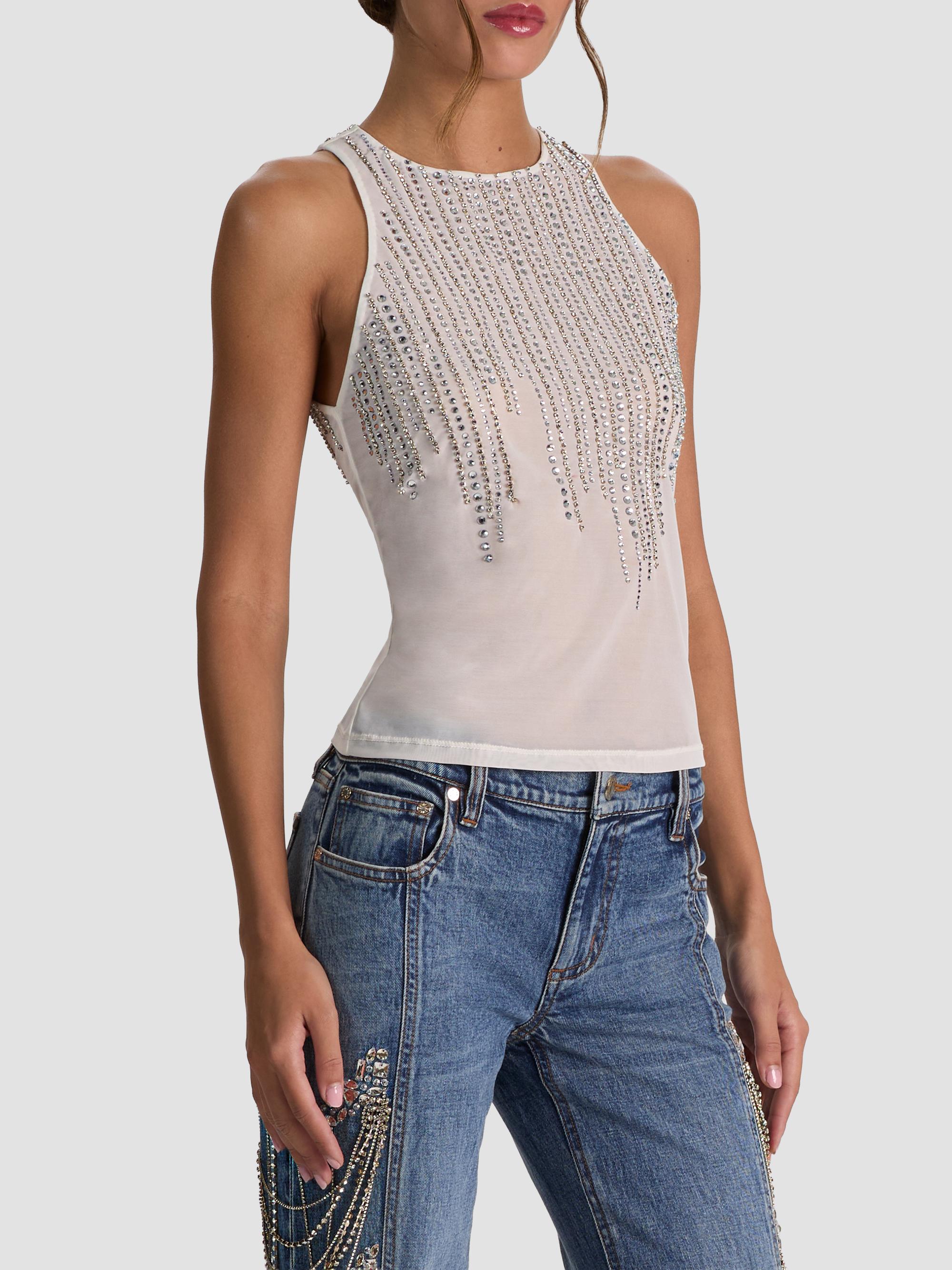 ALICE + OLIVIA Women's Pania Embellished Top - Off White Clear Crystal | Thumbnail 6