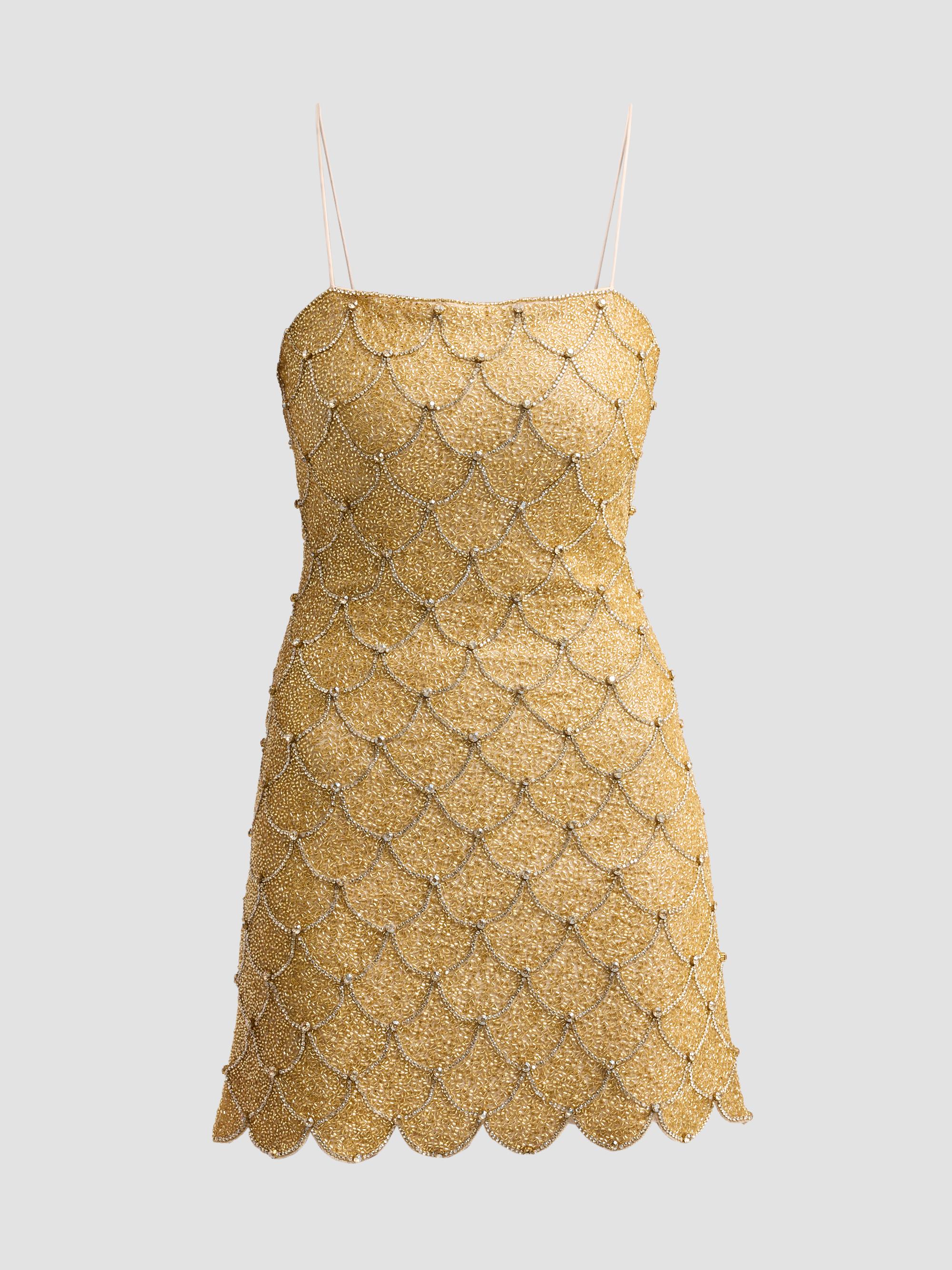 ALICE + OLIVIA Women's Nina Embellished Scallop Mini Dress - Pale Gold