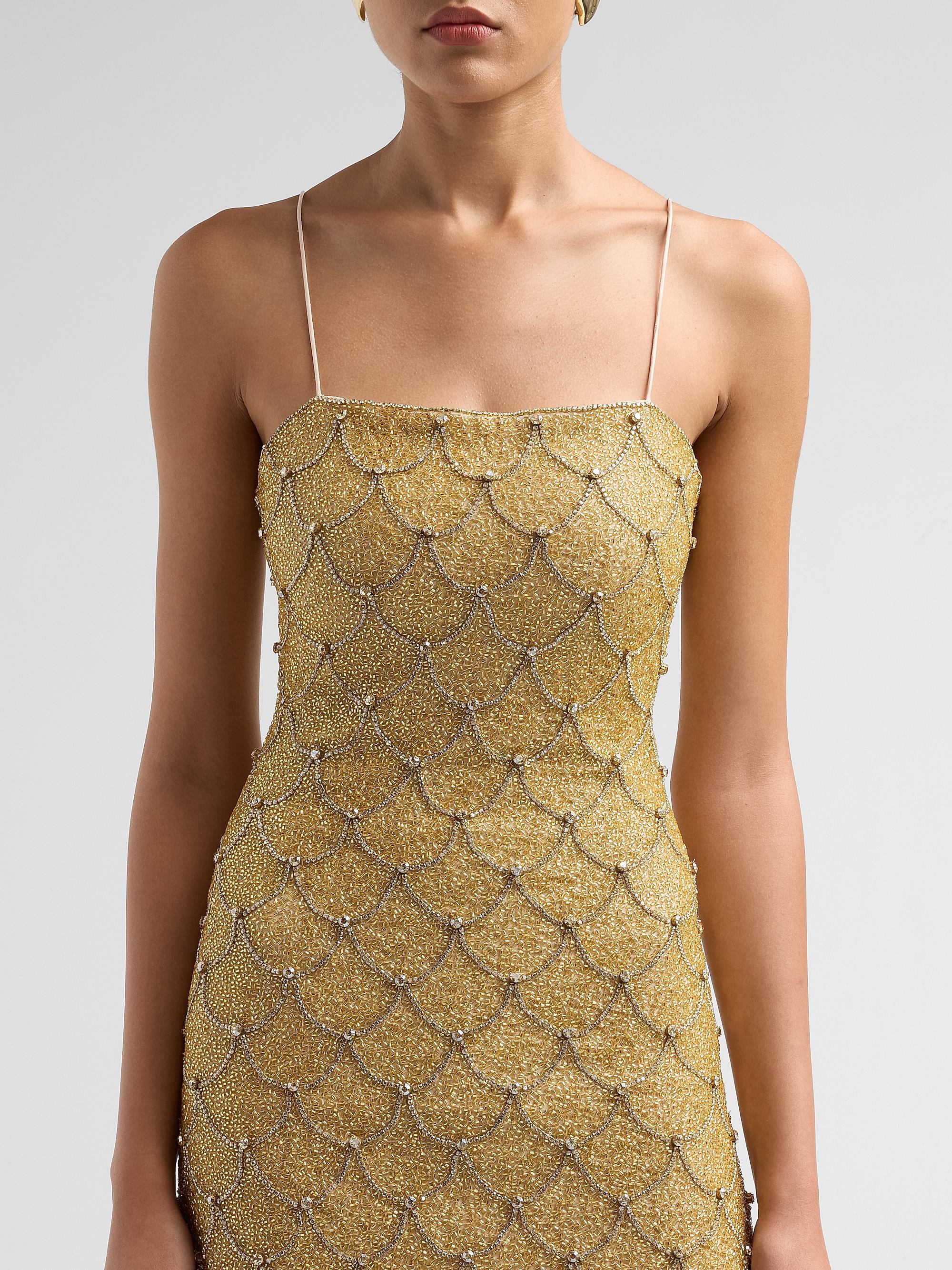 ALICE + OLIVIA Women's Nina Embellished Scallop Mini Dress - Pale Gold | Thumbnail 5