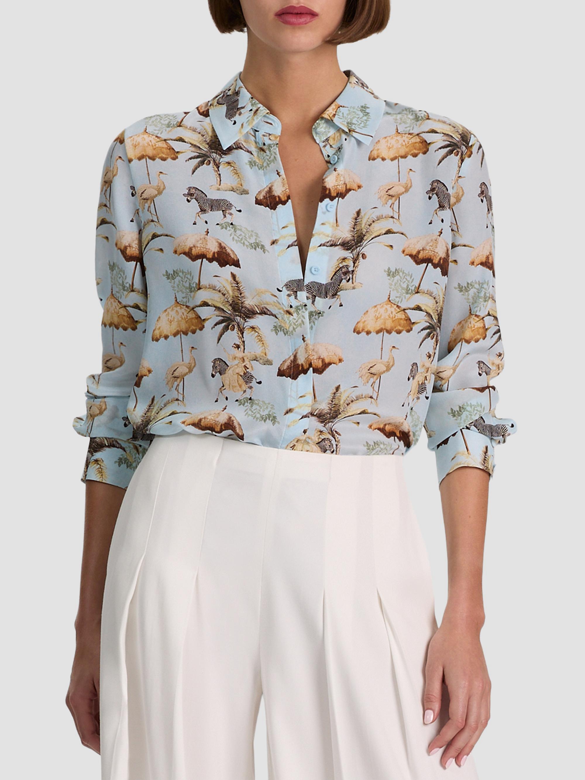 ALICE + OLIVIA Willa Staceface Silk Button-Front Top | Saks Fifth