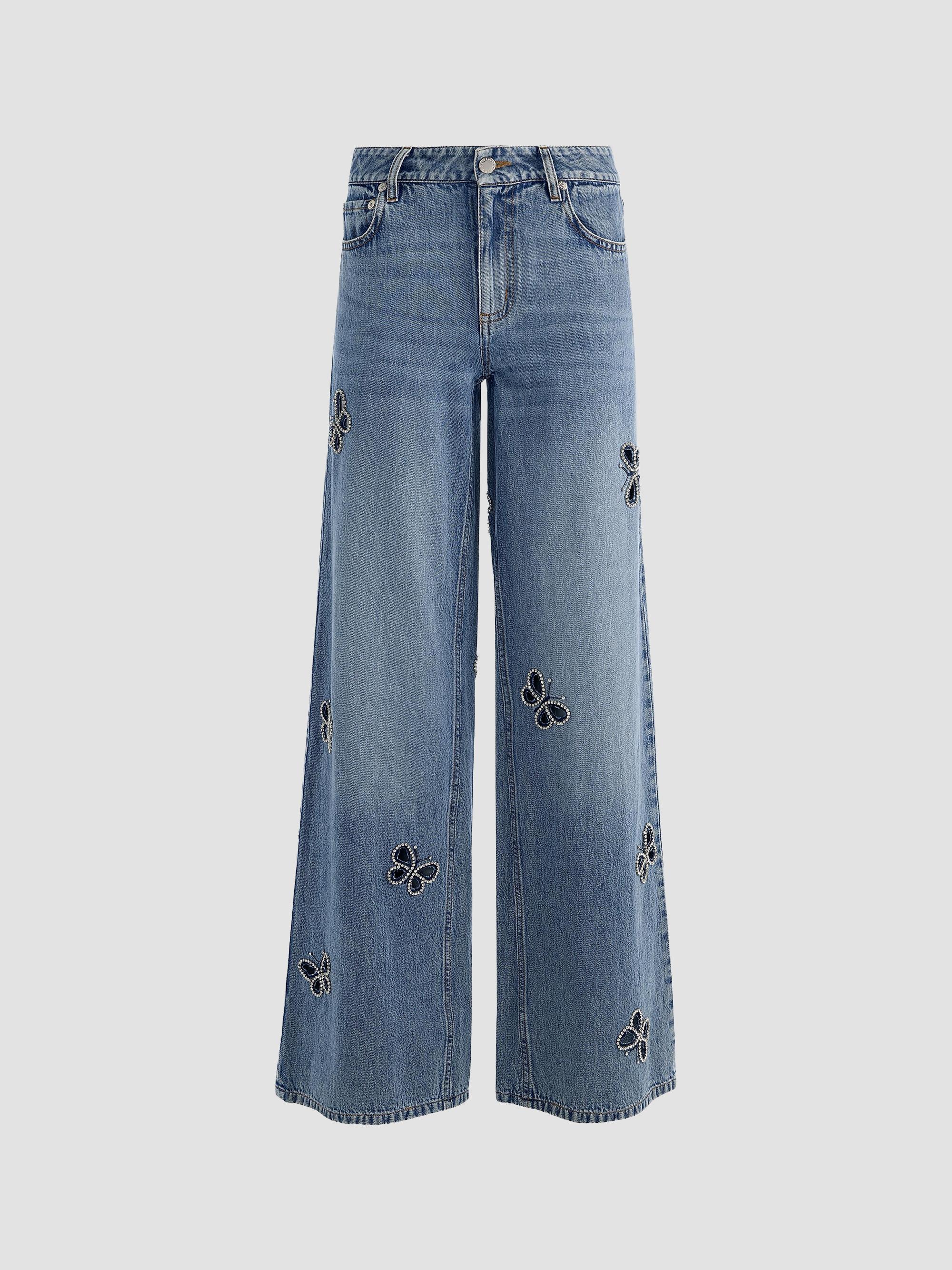 ALICE + OLIVIA Women's Amazing Embellished Butterfly Cut-Out Wide-Leg Jeans - Fiona Vintage Blue