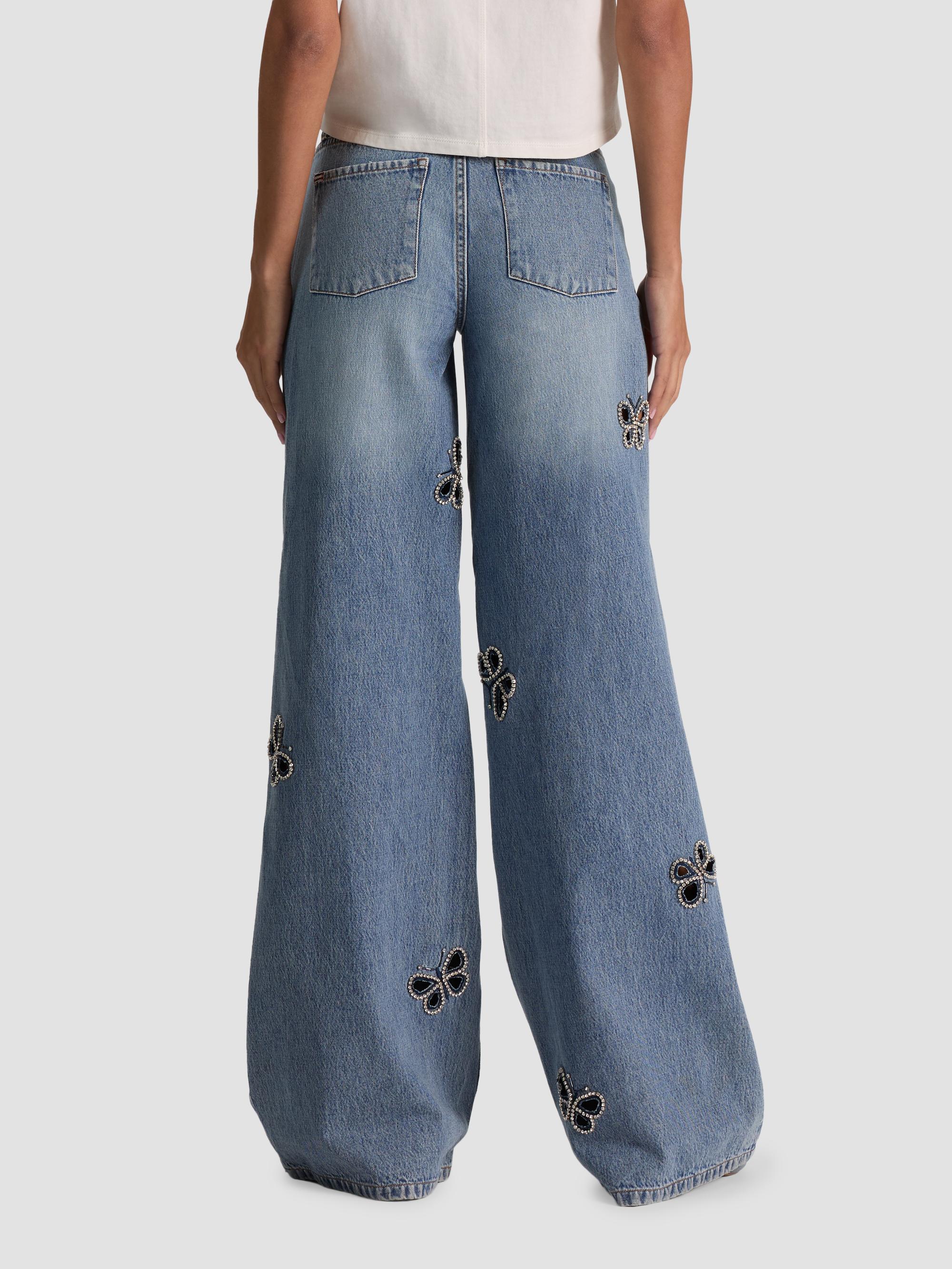 ALICE + OLIVIA Women's Amazing Embellished Butterfly Cut-Out Wide-Leg Jeans - Fiona Vintage Blue | Thumbnail 3