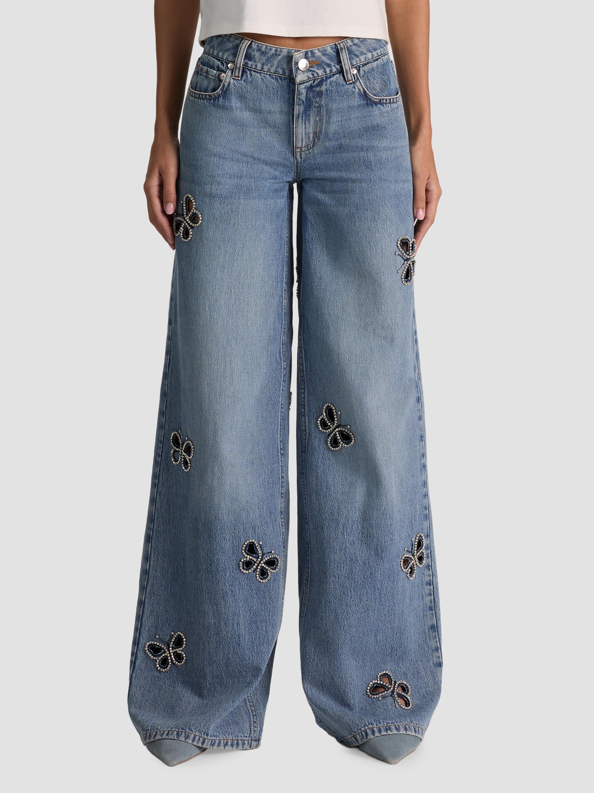 ALICE + OLIVIA Women's Amazing Embellished Butterfly Cut-Out Wide-Leg Jeans - Fiona Vintage Blue | Thumbnail 4
