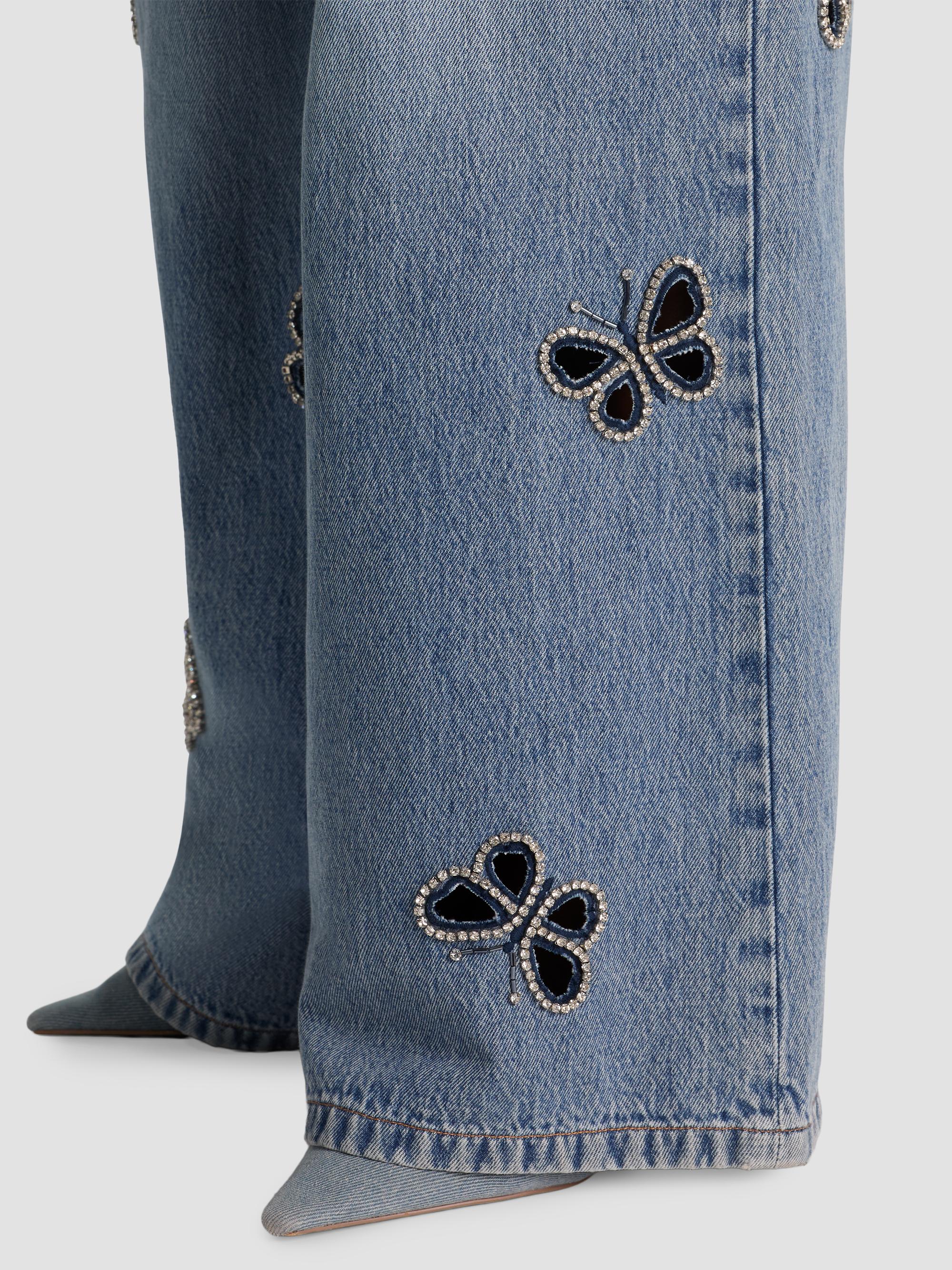 ALICE + OLIVIA Women's Amazing Embellished Butterfly Cut-Out Wide-Leg Jeans - Fiona Vintage Blue | Thumbnail 5
