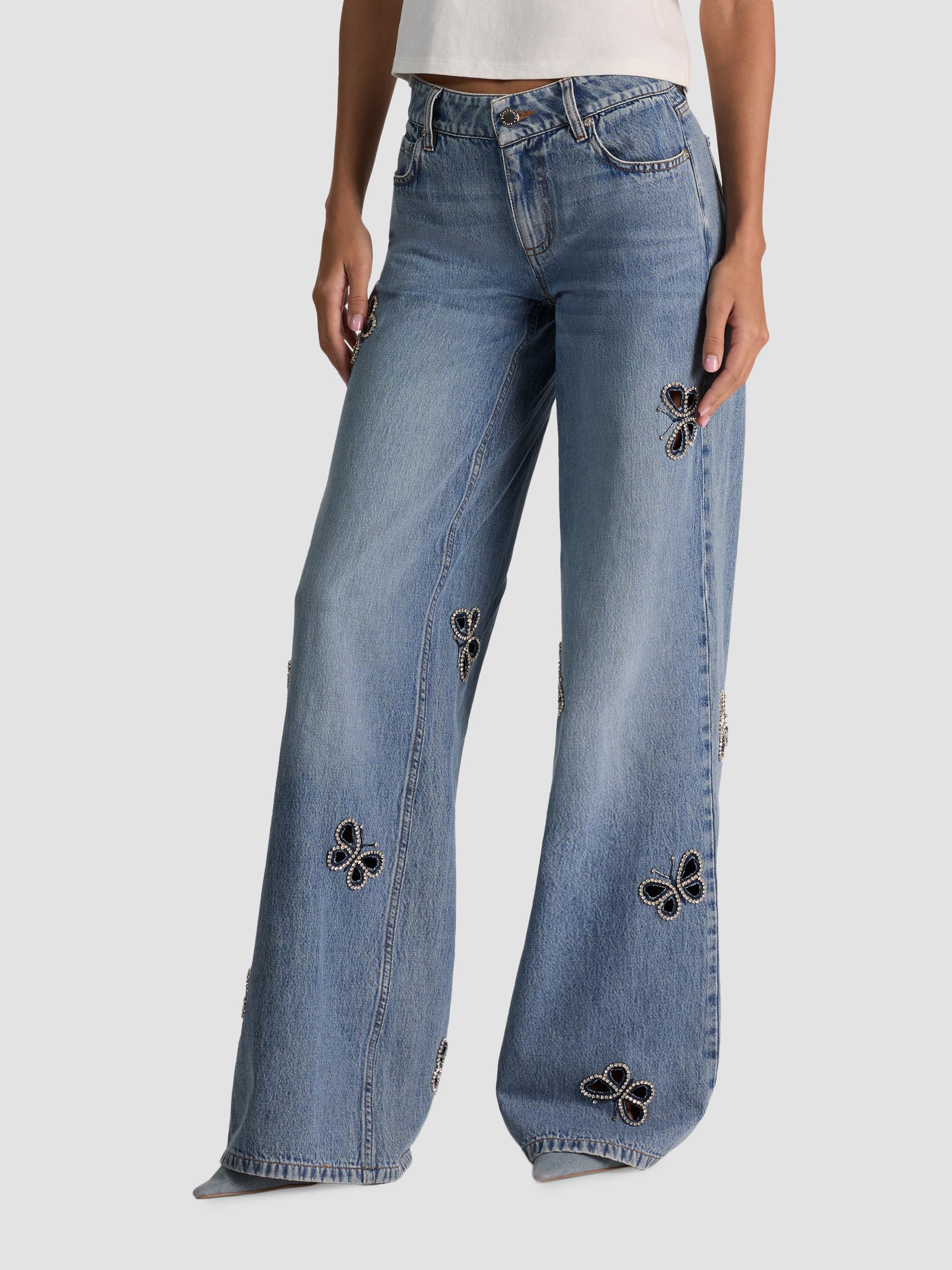 ALICE + OLIVIA Women's Amazing Embellished Butterfly Cut-Out Wide-Leg Jeans - Fiona Vintage Blue | Thumbnail 6