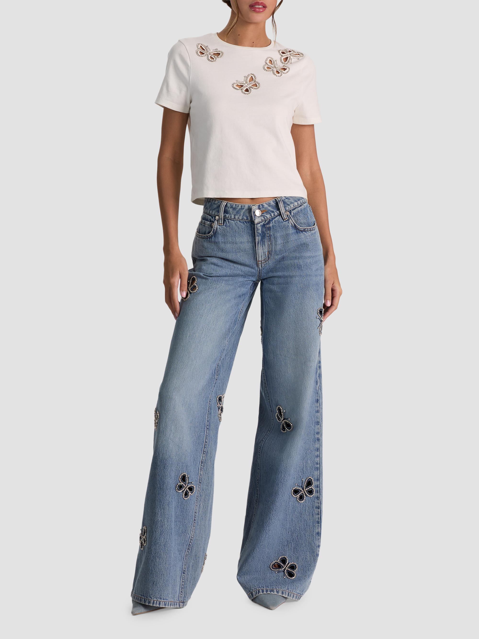 ALICE + OLIVIA Women's Amazing Embellished Butterfly Cut-Out Wide-Leg Jeans - Fiona Vintage Blue | Thumbnail 2