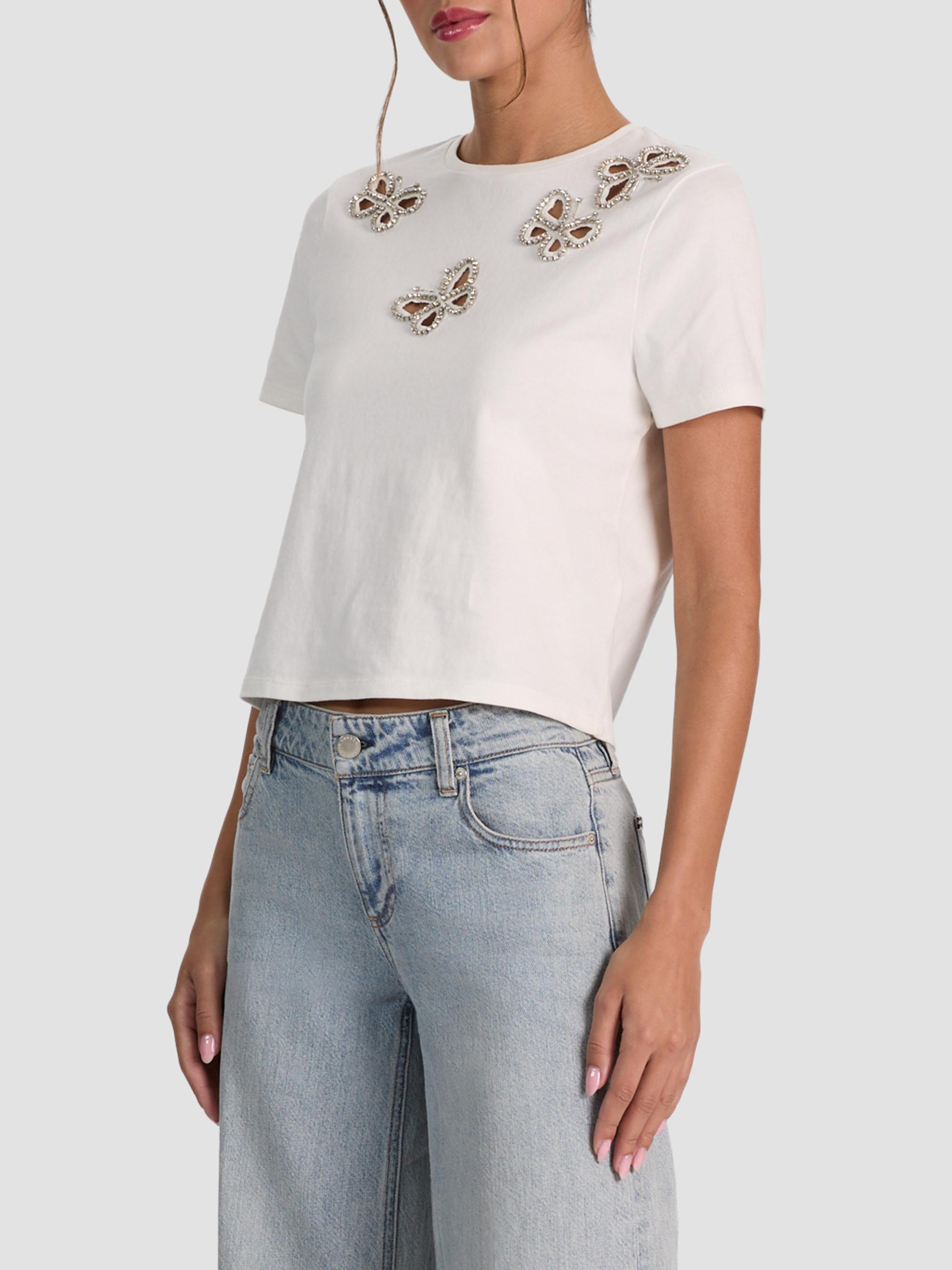 ALICE + OLIVIA Cindy Embellished Cropped Tee | Saks Fifth Avenue