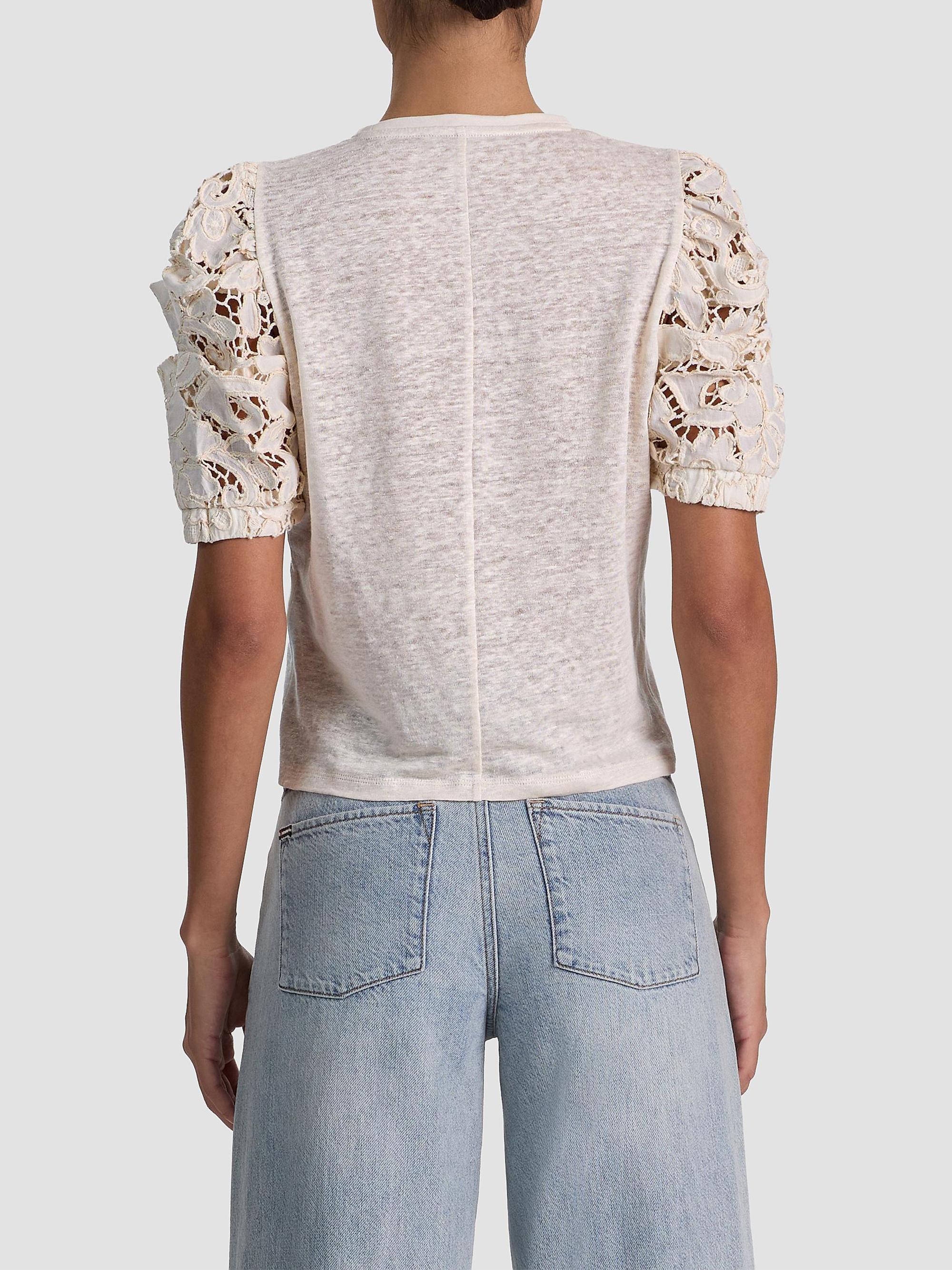 ALICE + OLIVIA Women's Tyler Lace-Sleeve Crewneck Top - Natural | Thumbnail 3