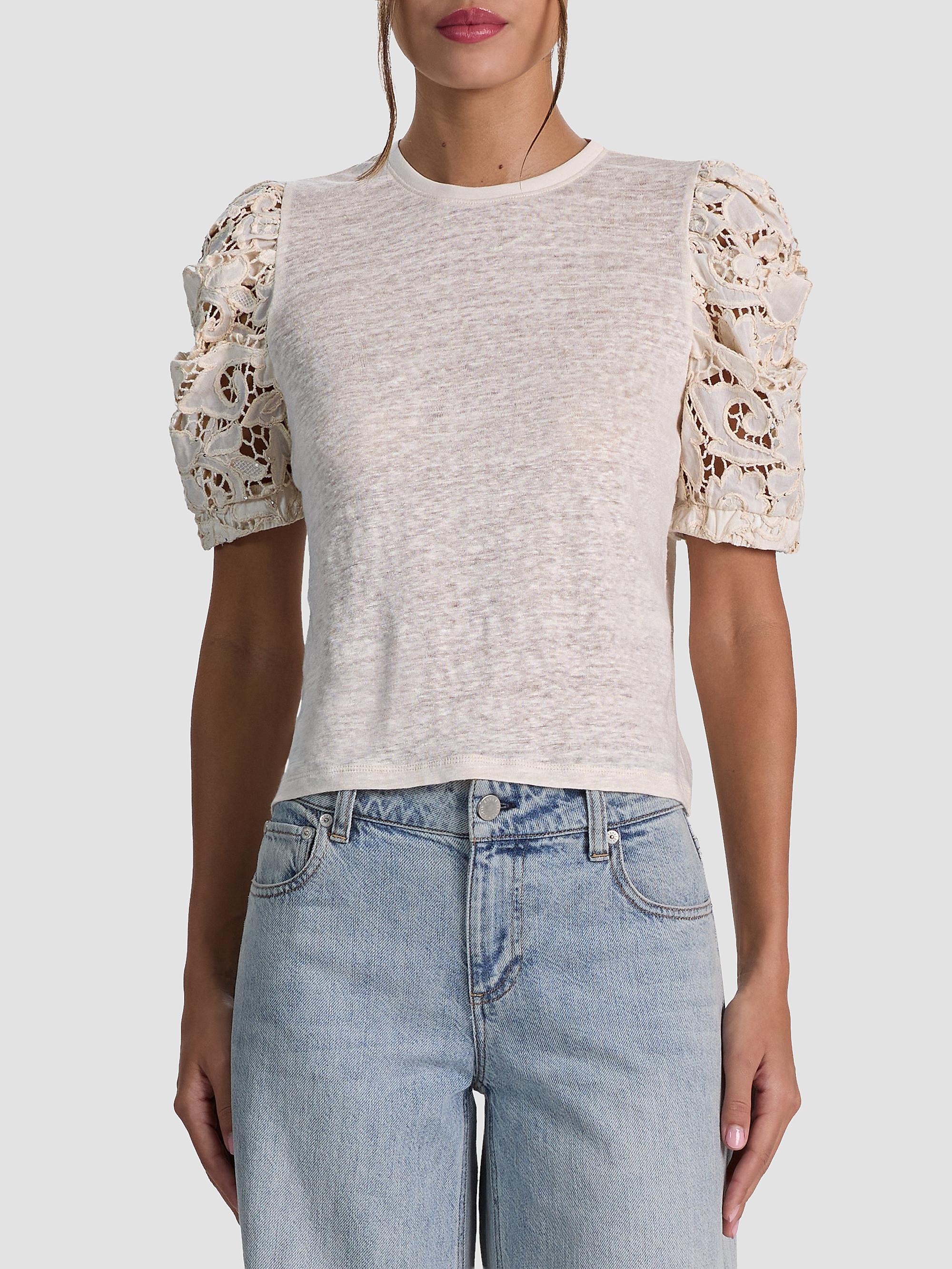 ALICE + OLIVIA Women's Tyler Lace-Sleeve Crewneck Top - Natural | Thumbnail 4