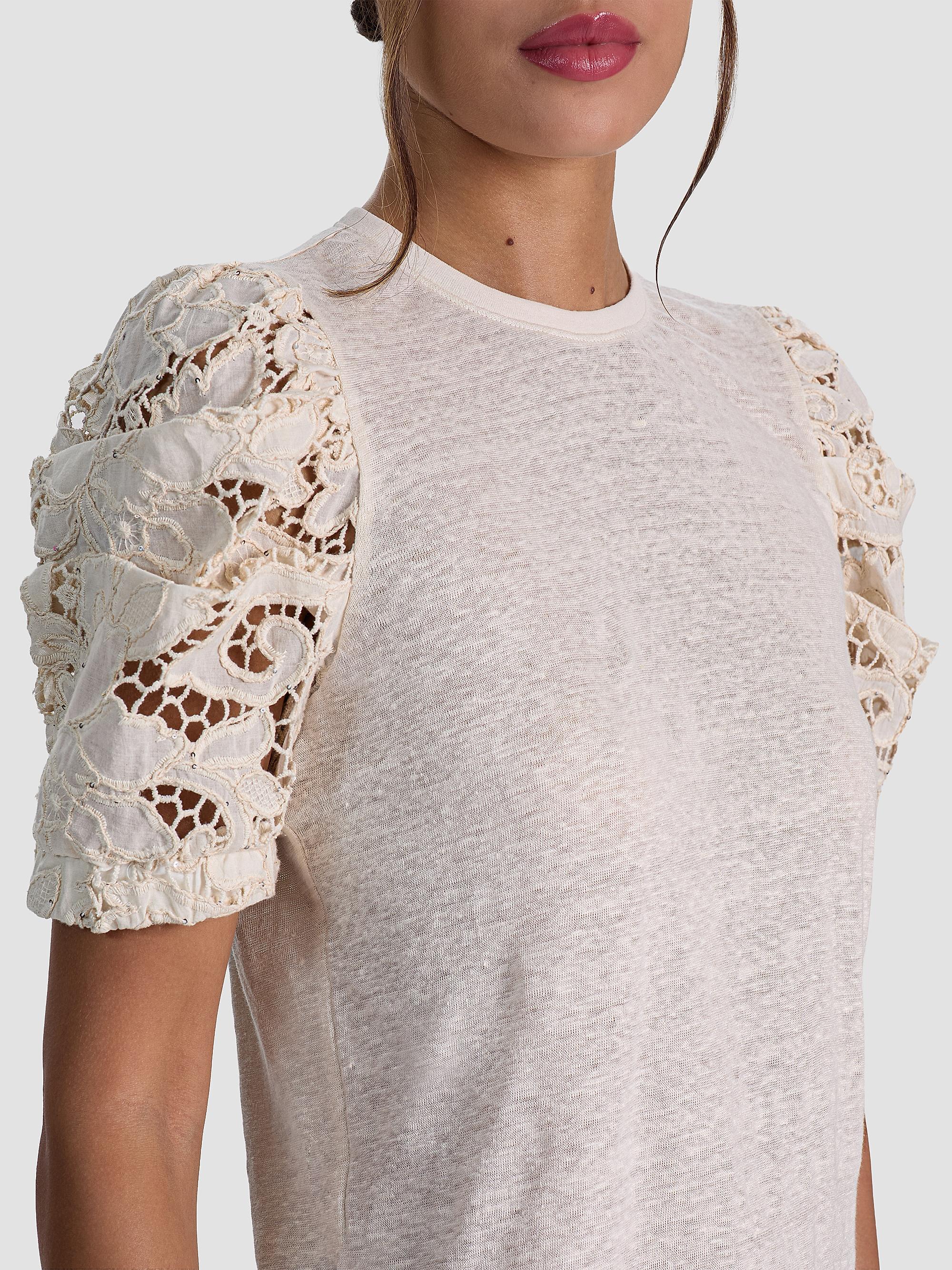 ALICE + OLIVIA Women's Tyler Lace-Sleeve Crewneck Top - Natural | Thumbnail 5