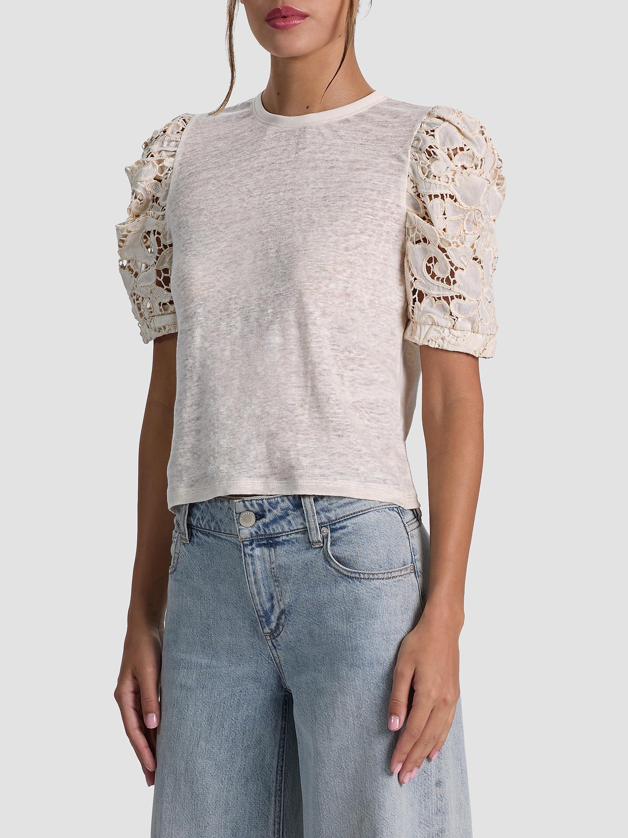 ALICE + OLIVIA Women's Tyler Lace-Sleeve Crewneck Top - Natural | Thumbnail 6