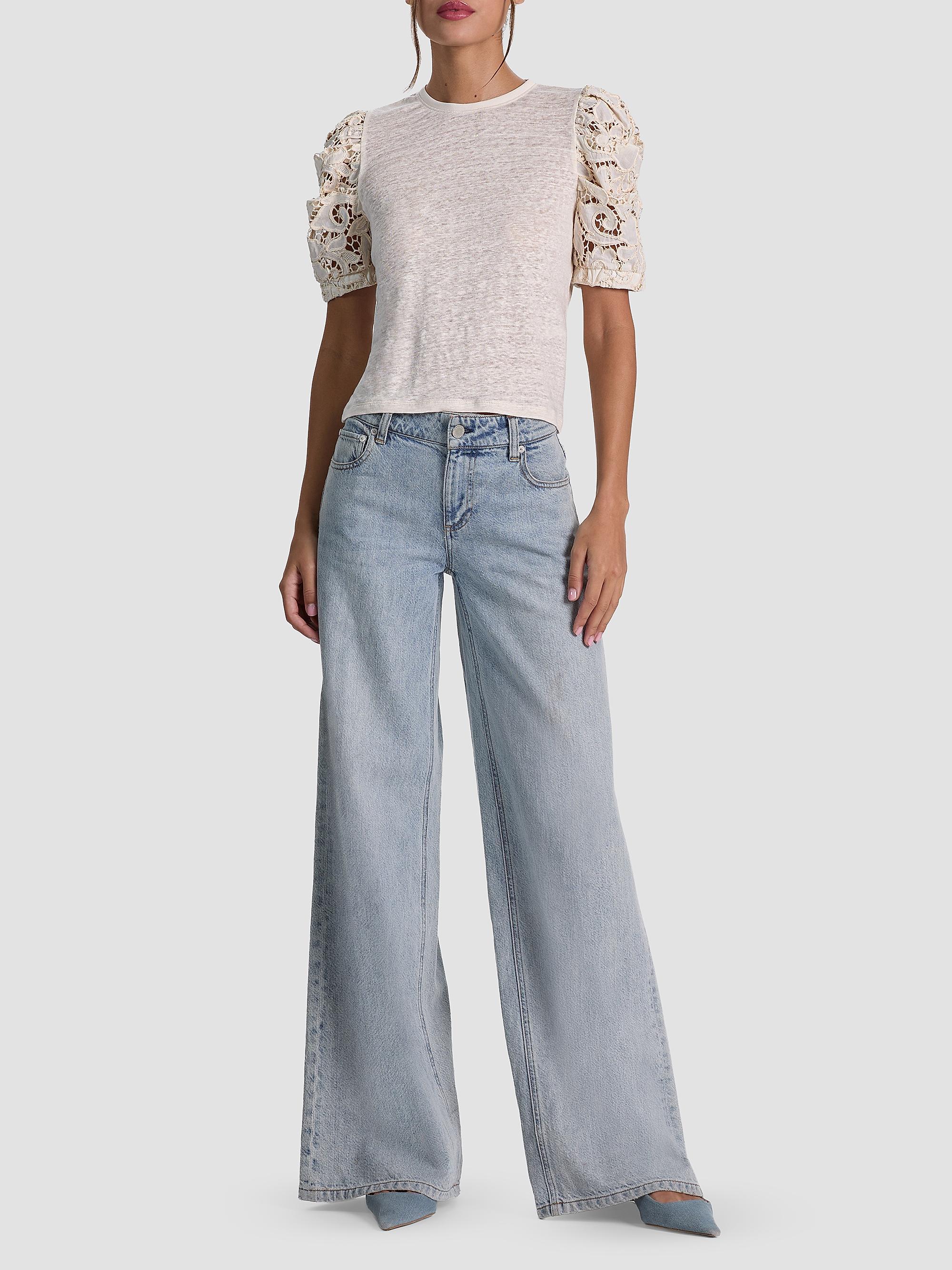 ALICE + OLIVIA Women's Tyler Lace-Sleeve Crewneck Top - Natural | Thumbnail 2