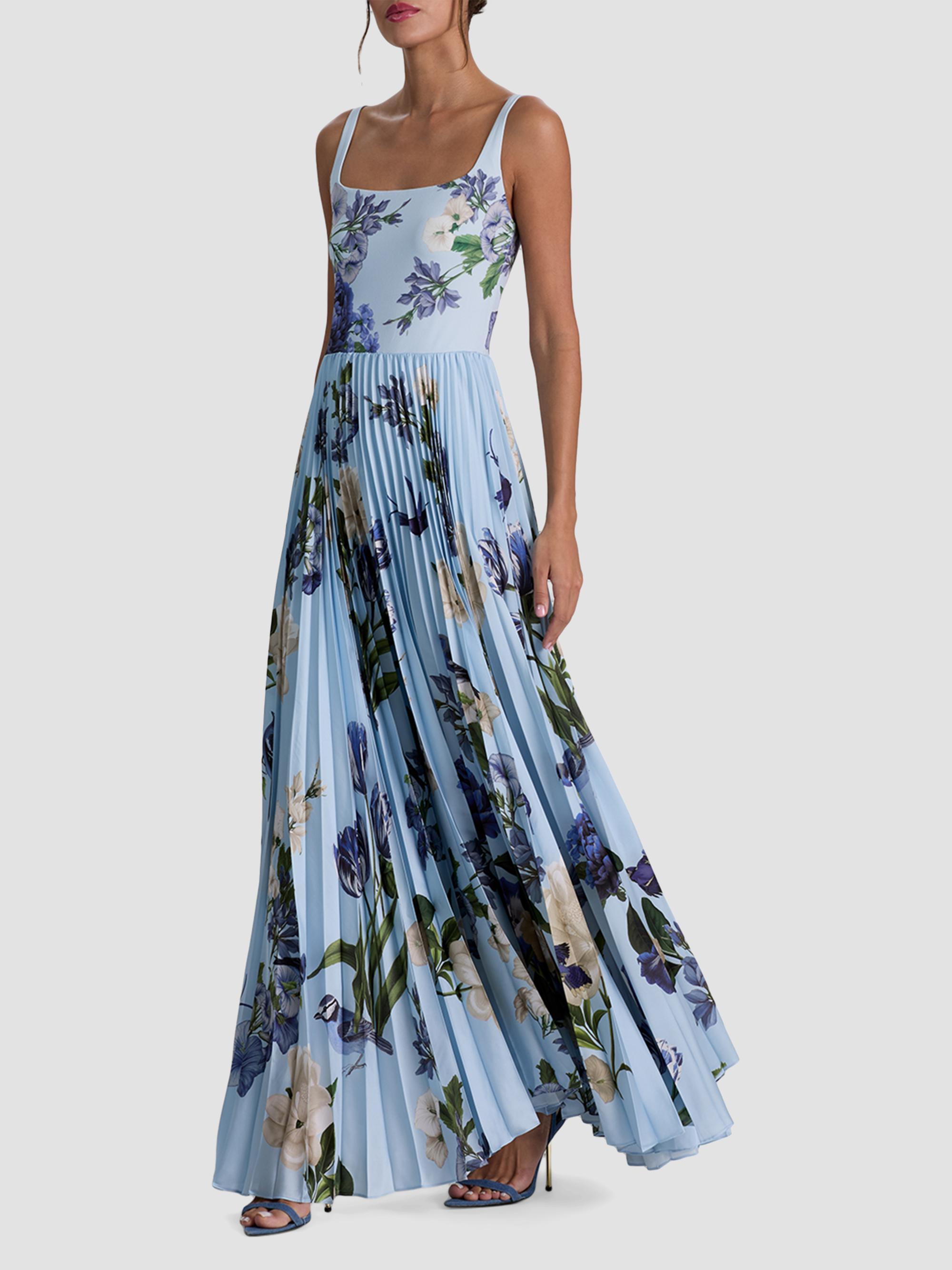 ALICE + OLIVIA Women's Carolyn Asymmetric Floral Pleated Maxi Dress - Fly Away | Thumbnail 4