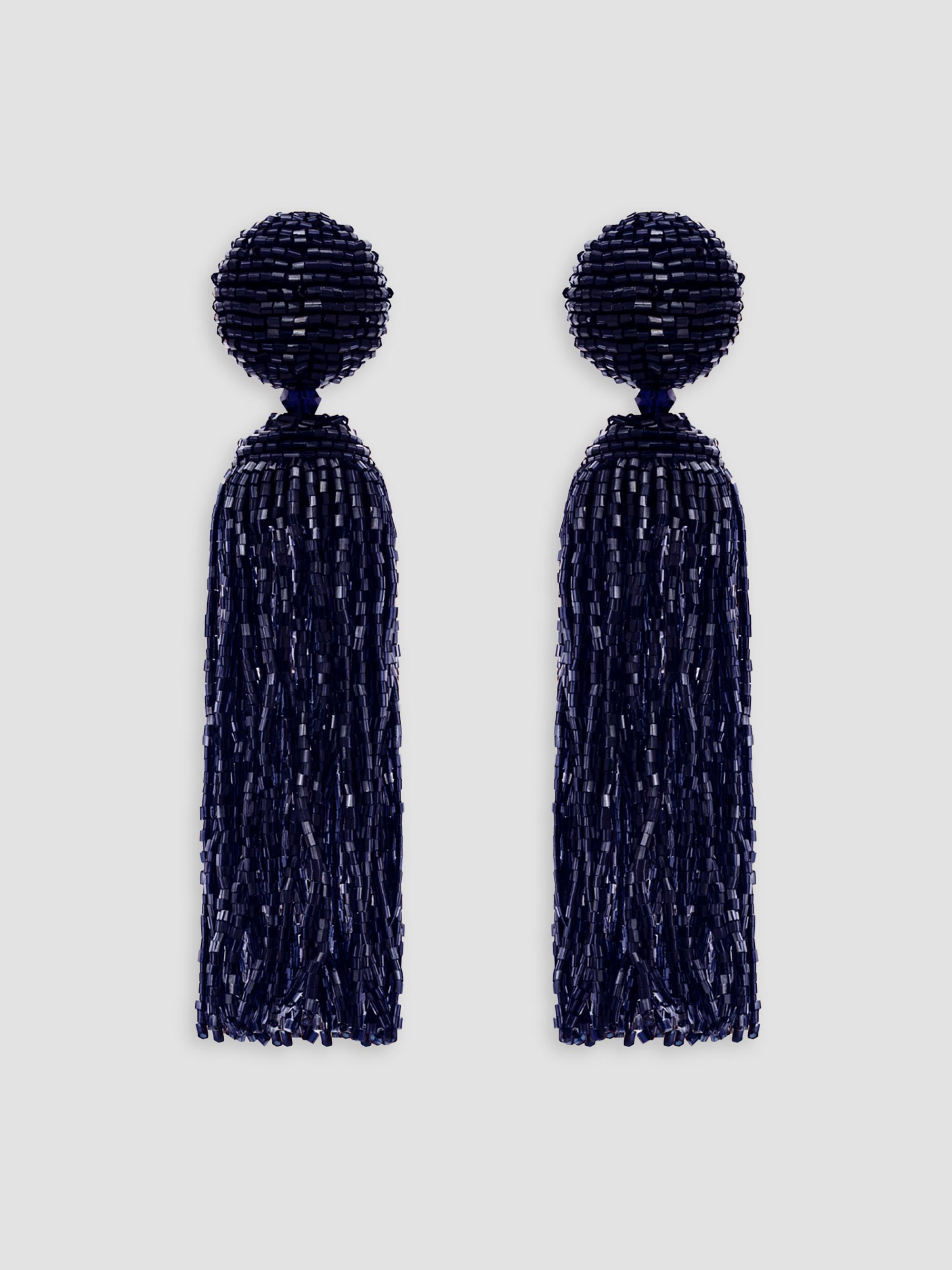 Oscar de la Renta Women's Goldtone & Glass Beaded Tassel Clip-On Drop Earrings - Navy