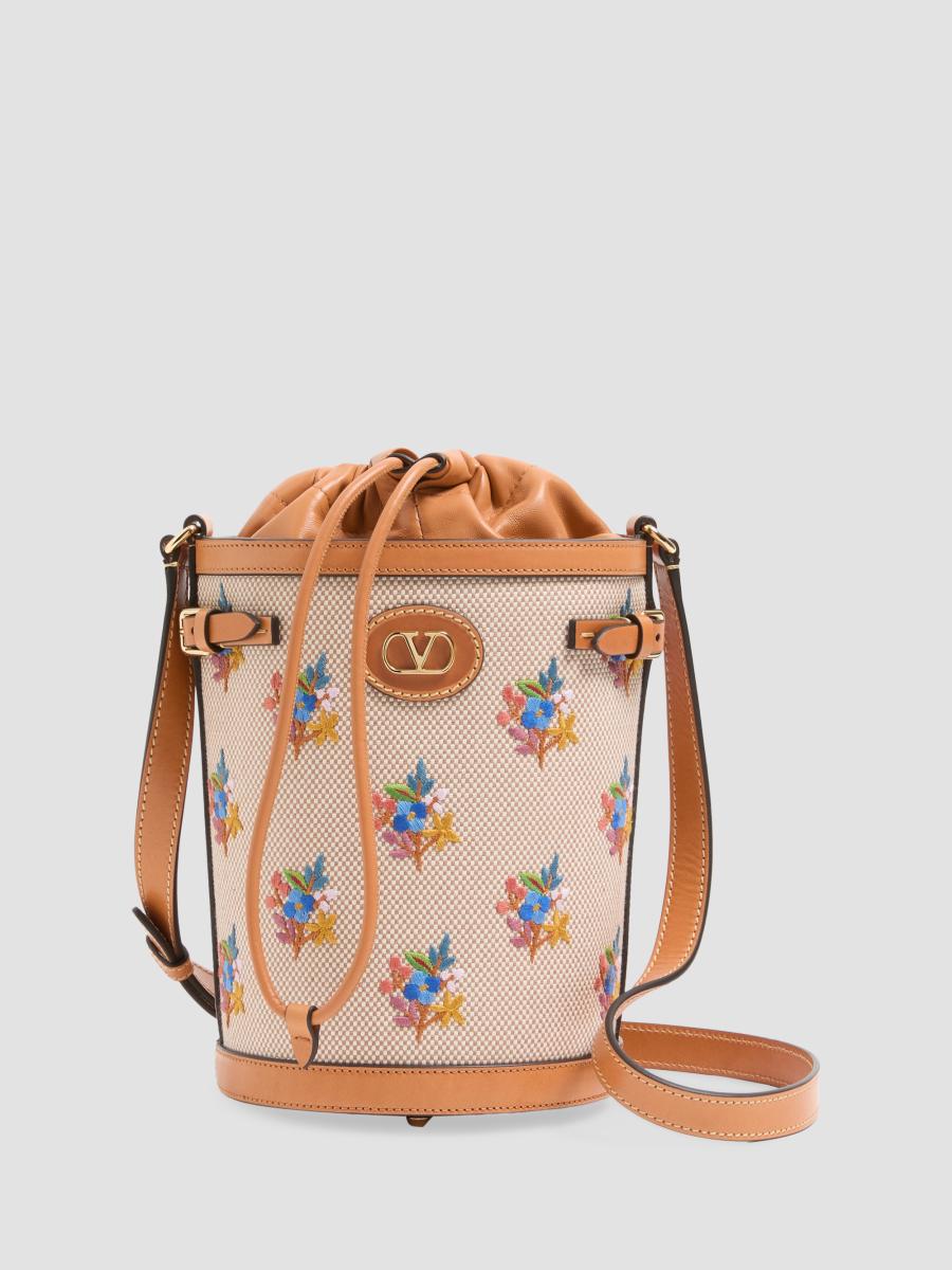 Valentino Garavani Antibes Canvas Embroidered Medium Bucket Bag
