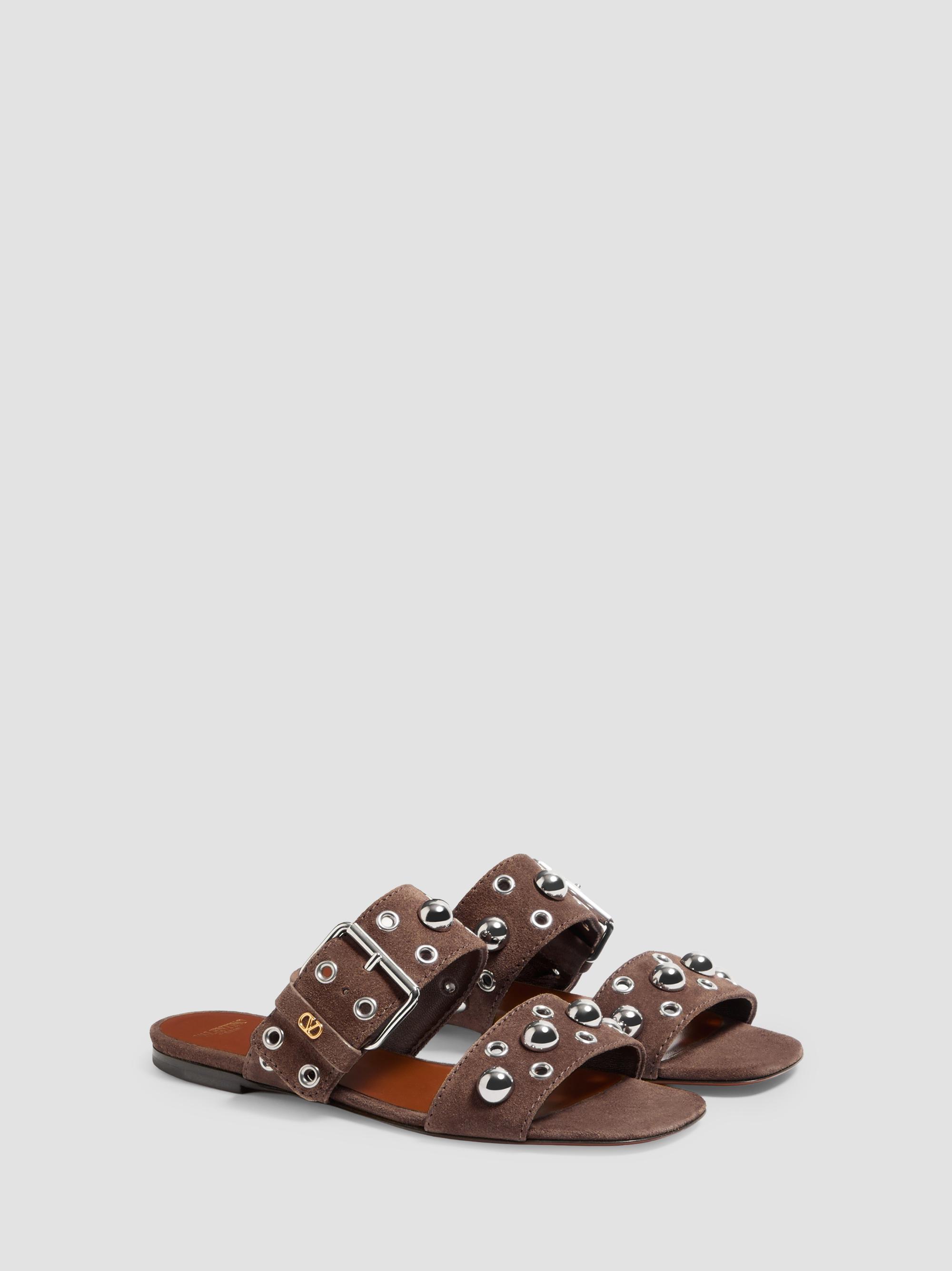 Valentino Garavani Nellcôte Crust Leather Slide Sandals | Saks
