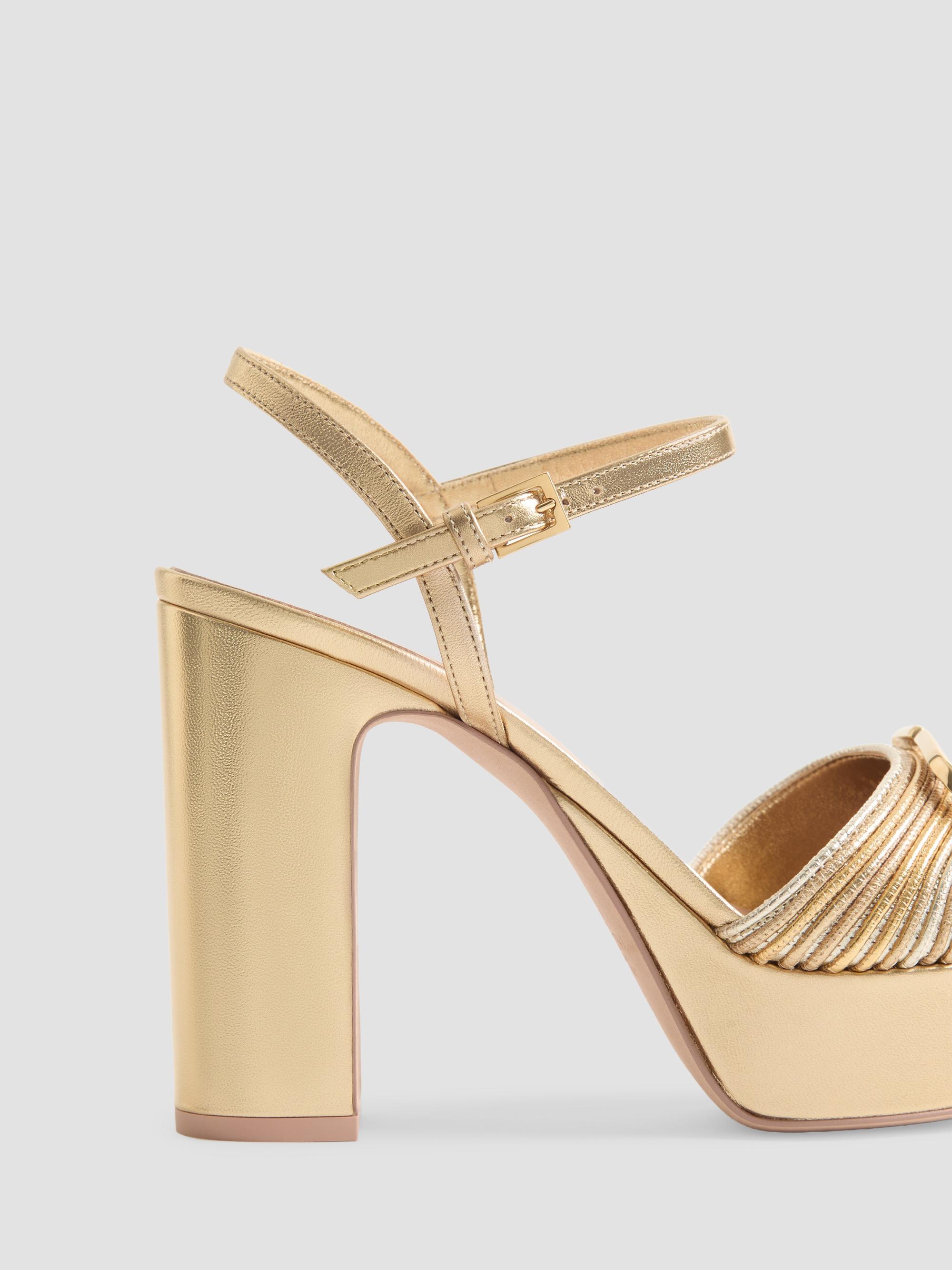 VALENTINO 良品 ゴールドV金具 ストライプ サテンシュシュ 2点セット Valentino Garavani VLogo Signature Metallic Platform 115MM Sandals
