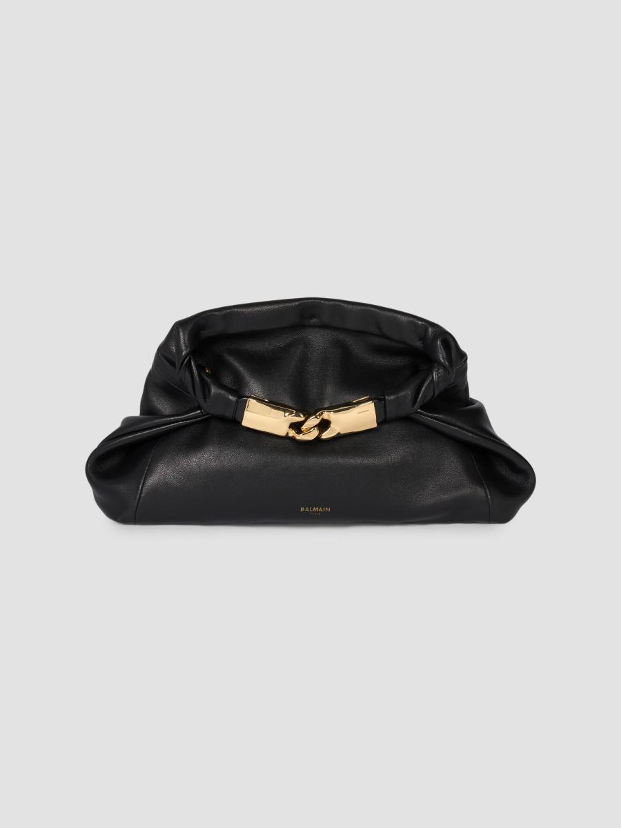Balmain Women's Dinner At 8 Small Leather Clutch In Noir